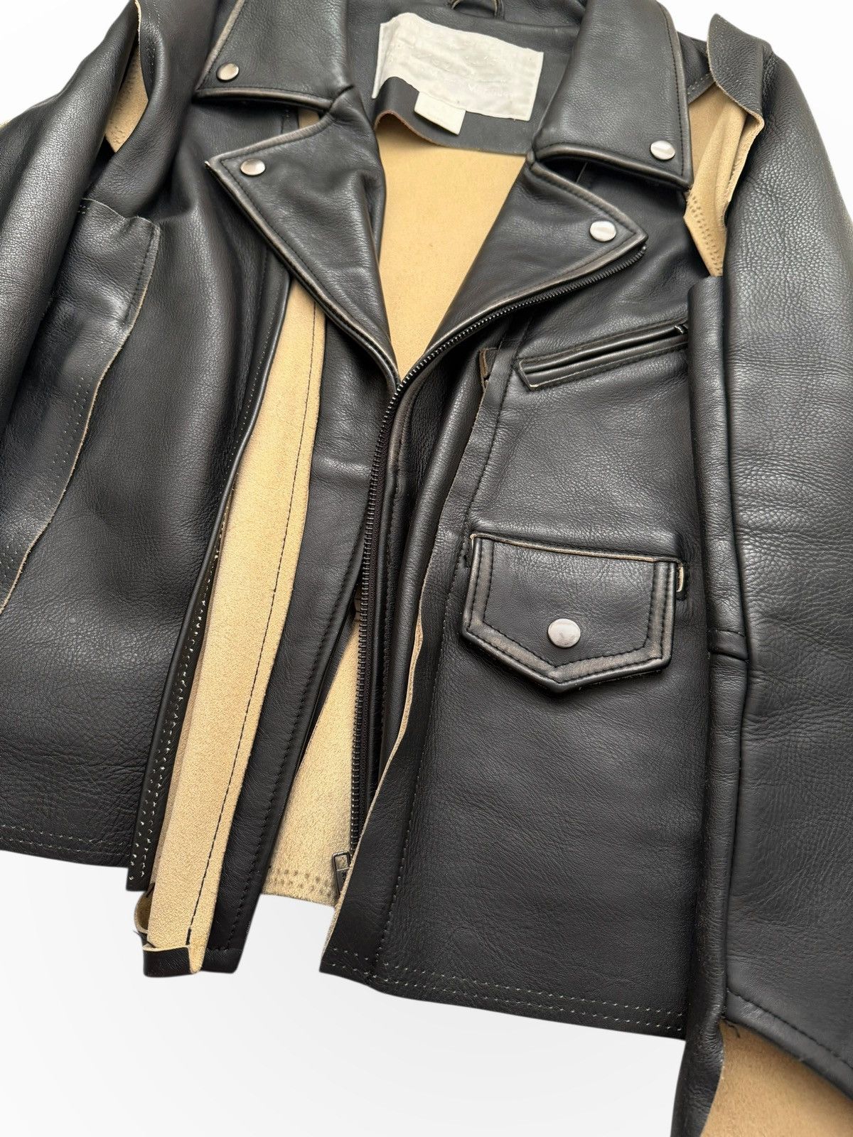 H&M × Maison Margiela 2007 Deconstructed Leather Biker Jacket Size S / US 4 / IT 40 - 3 Thumbnail