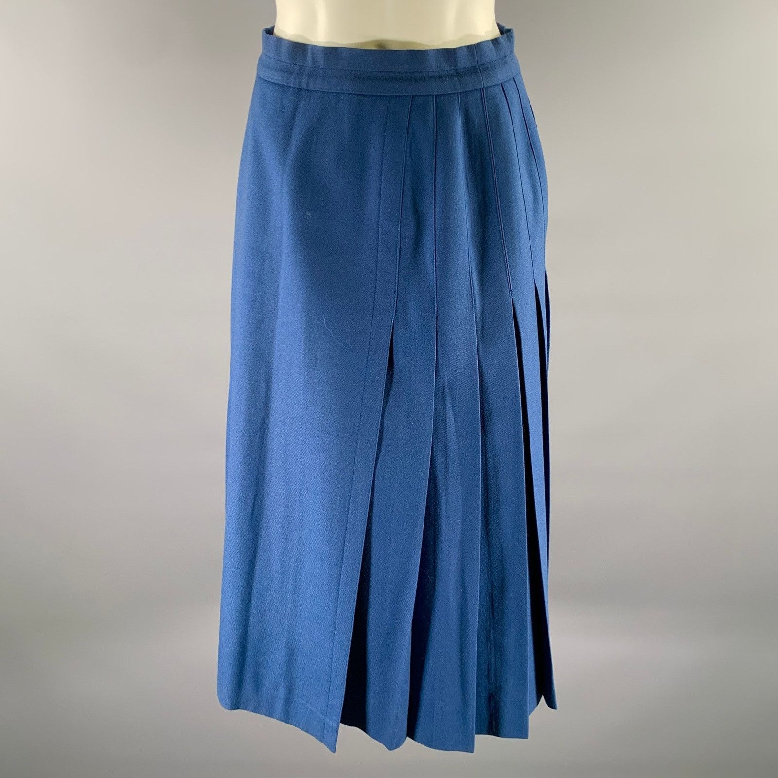 Hermes HERMES Size 6 Blue Wool Pleated Knee-Length Skirt Size 27" / US 4 / IT 40 - 1 Thumbnail