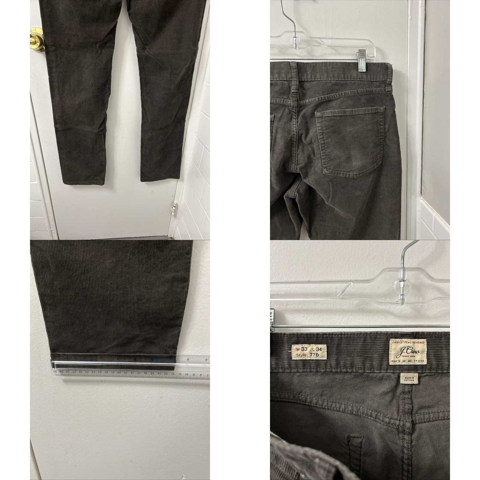 Vintage J Crew 770 Corduroy Pants Mens 33x32 Gray Slim Fit Casual Workwear Trousers Size US 33 - 8 Thumbnail