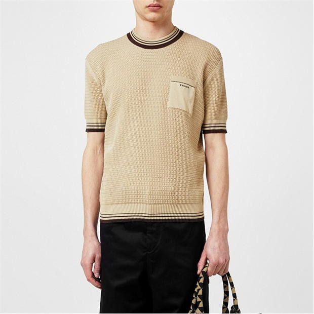 Prada PRADA Embroidered Logo Knitted T-Shirt Size US S / EU 44-46 / 1 - 2 Thumbnail
