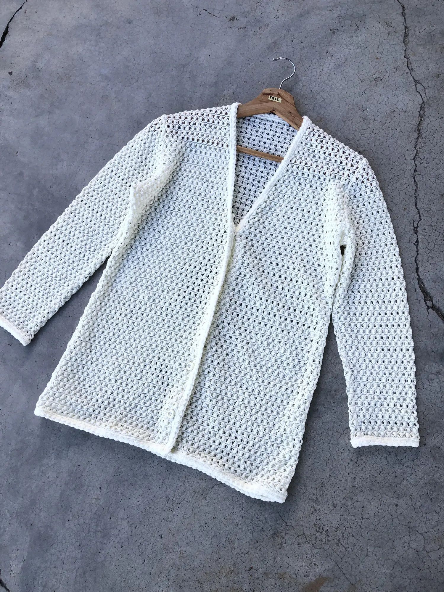 Aran Isles Knitwear Cardigan Crochet Mesh Net Sexy Jumper/Memeri Pattern Size US XS / EU 42 / 0 - 2 Thumbnail