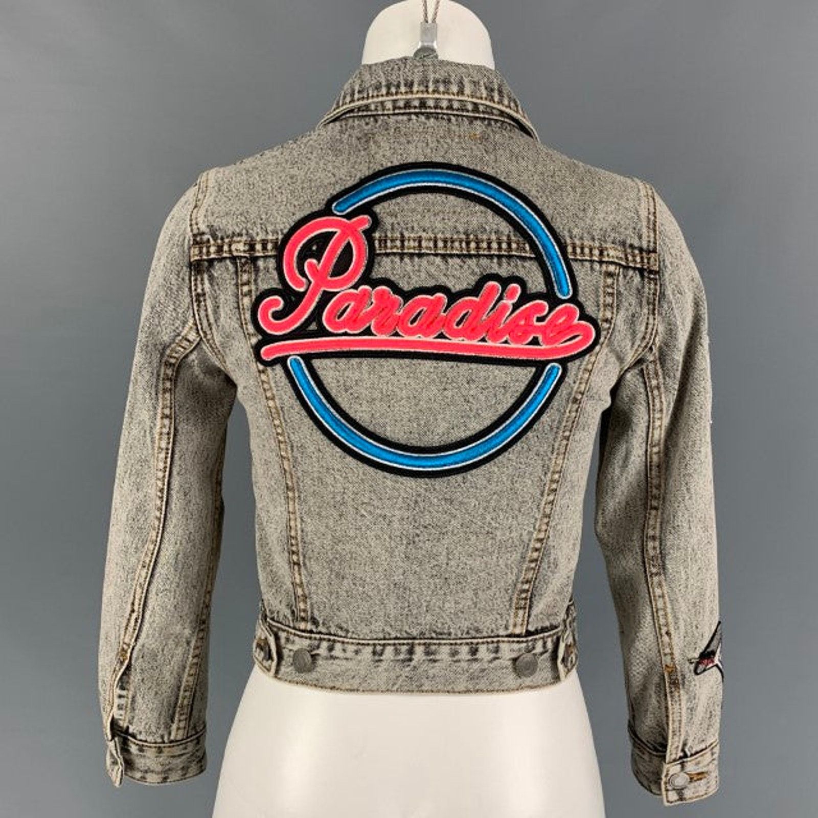 Marc Jacobs MARC JACOBS Paradise Black Denim Acid Wash Cropped Jacket Size XS / US 0-2 / IT 36-38 - 4 Thumbnail