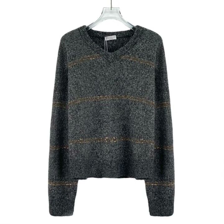 Brunello Cucinelli Brunello Cucinelli Gray Sequined Alpaca V-Neck Sweater Size M / US 6-8 / IT 42-44 - 1 Thumbnail