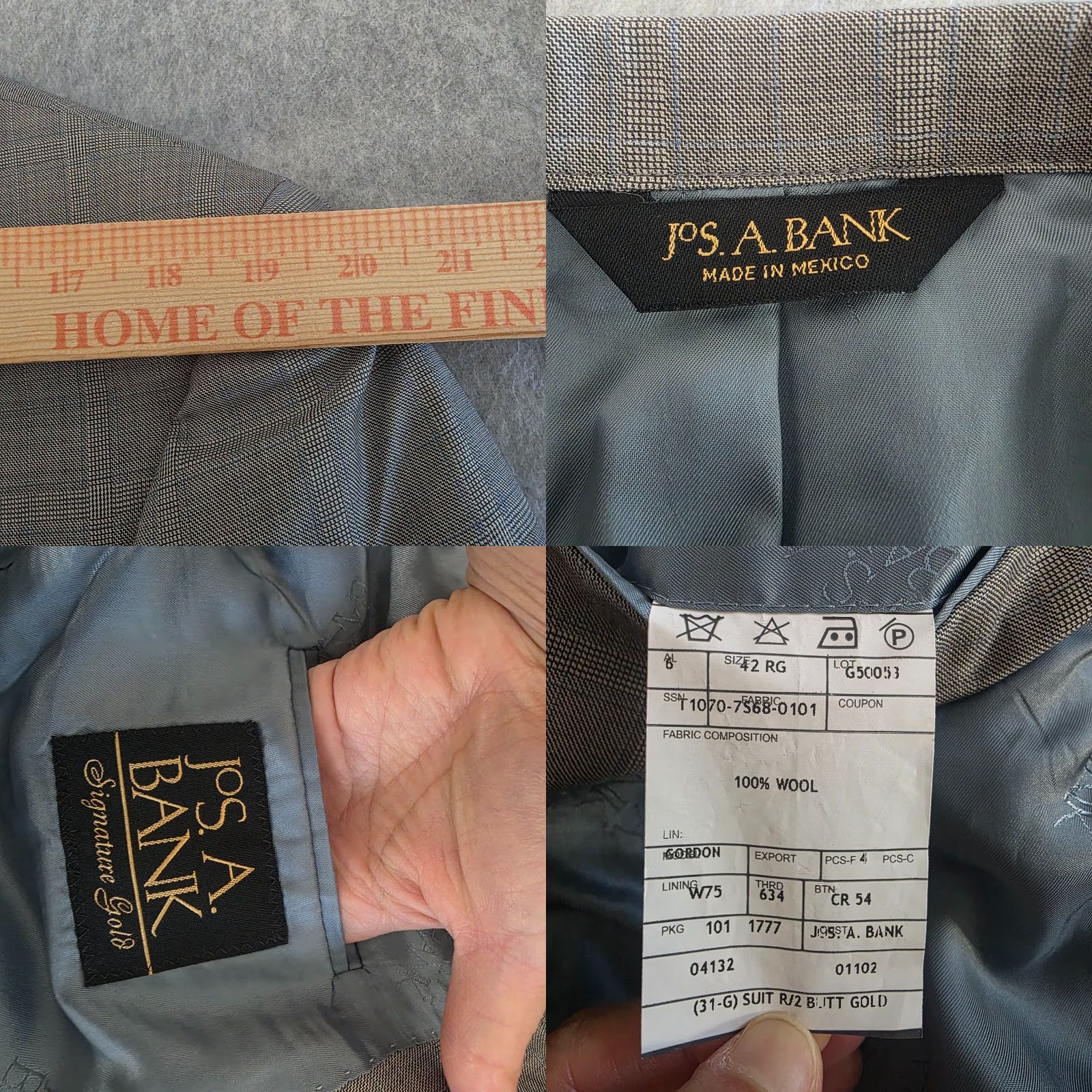 Jos. A. Bank Jos A Bank Signature Gold 2 Piece Suit Men's 42R 33W Gray Wool Plaid Windowpane Suit Size 42R - 8 Thumbnail