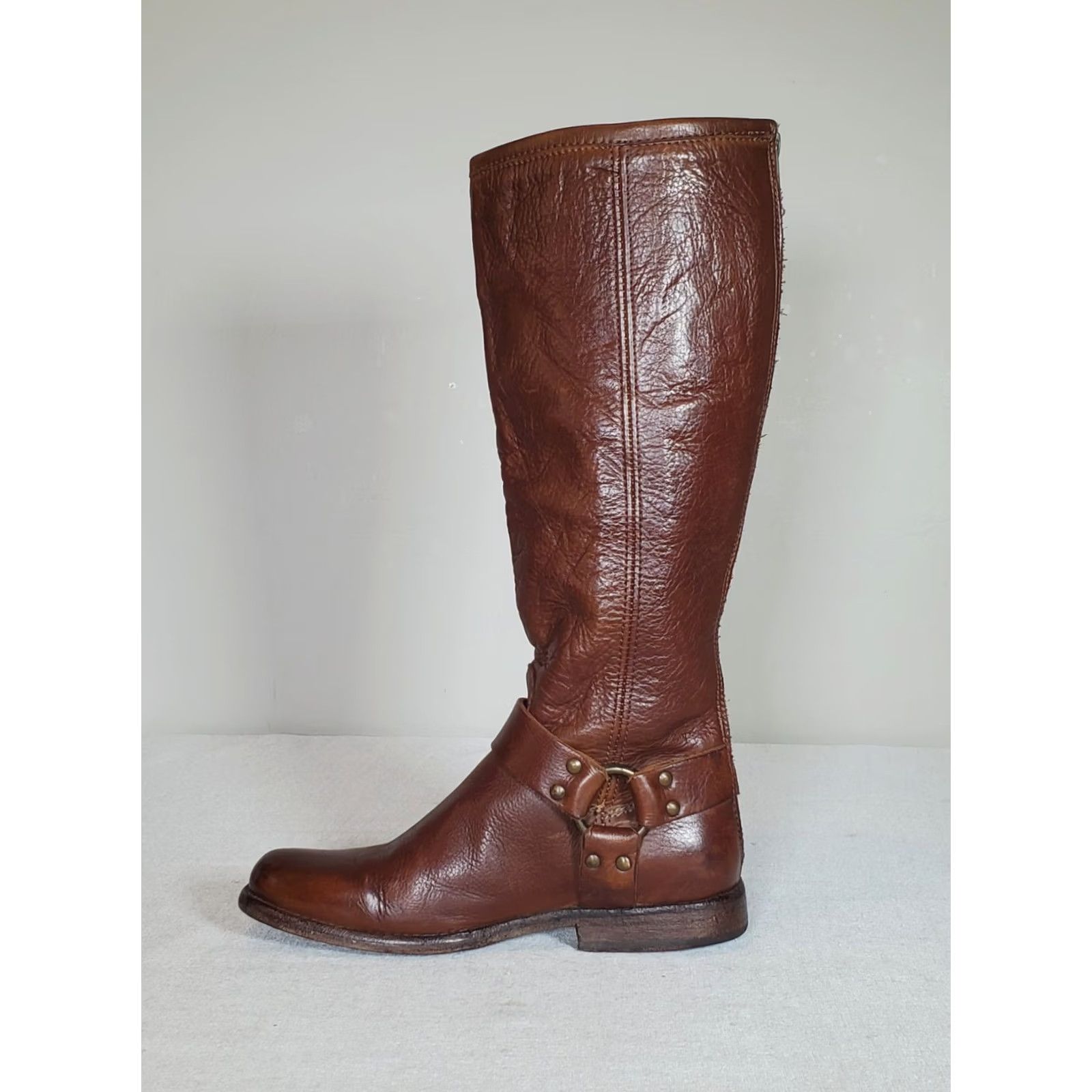 Frye Frye Phillip Harness Tall Riding Boots Brown Leather 76850 Zip Women US 6 B Knee High Leather Lining Boots, Zip, Harness, Brown, Women, 6, B Size US 6 / IT 36 - 3 Thumbnail