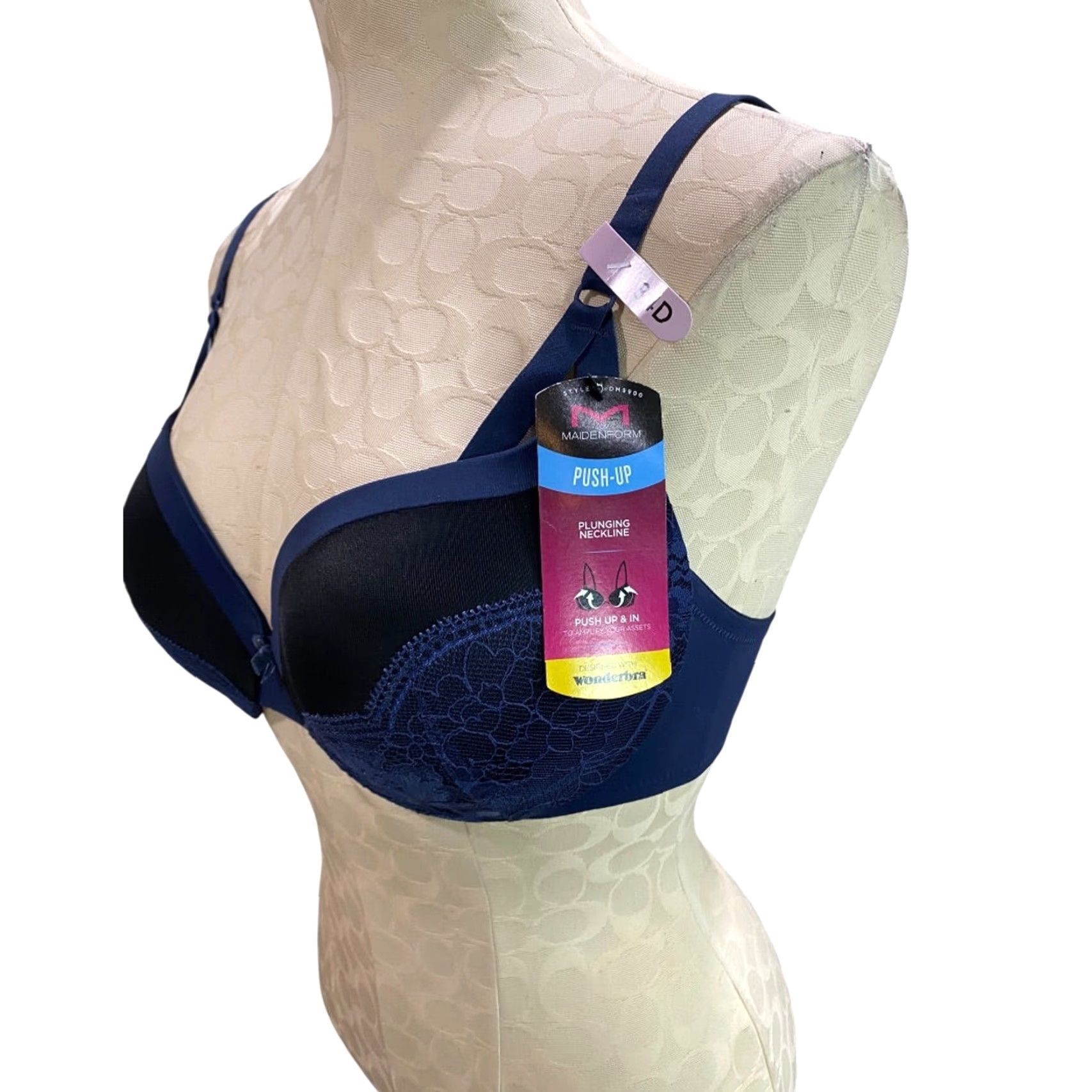 Vintage Maidenform Bra 34D Navy Blue Black Push Up & In Underwire Padded DM9900 Women Size ONE SIZE - 4 Thumbnail