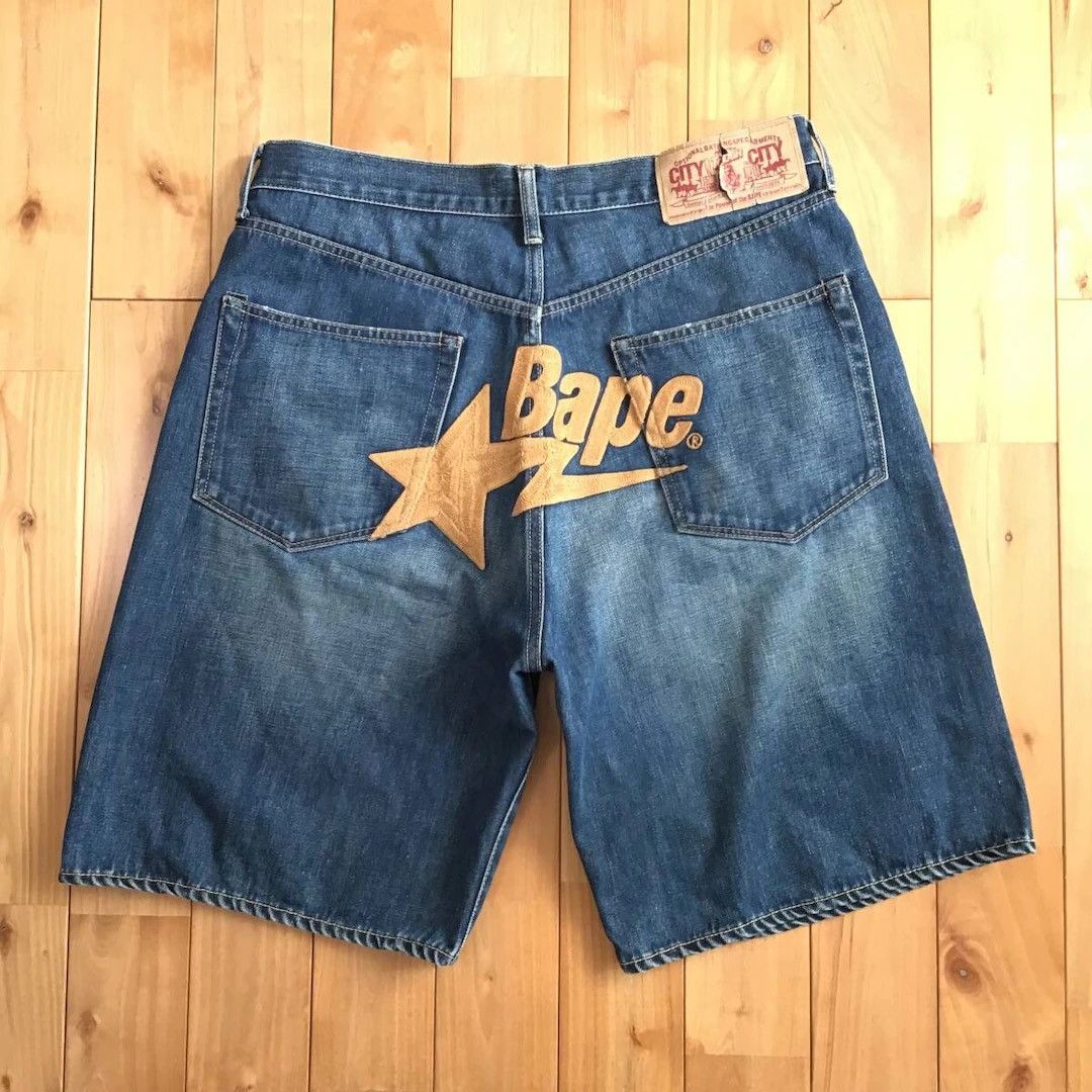 BAPE STA Embroidered Denim Shorts a bathing ape star ★size L