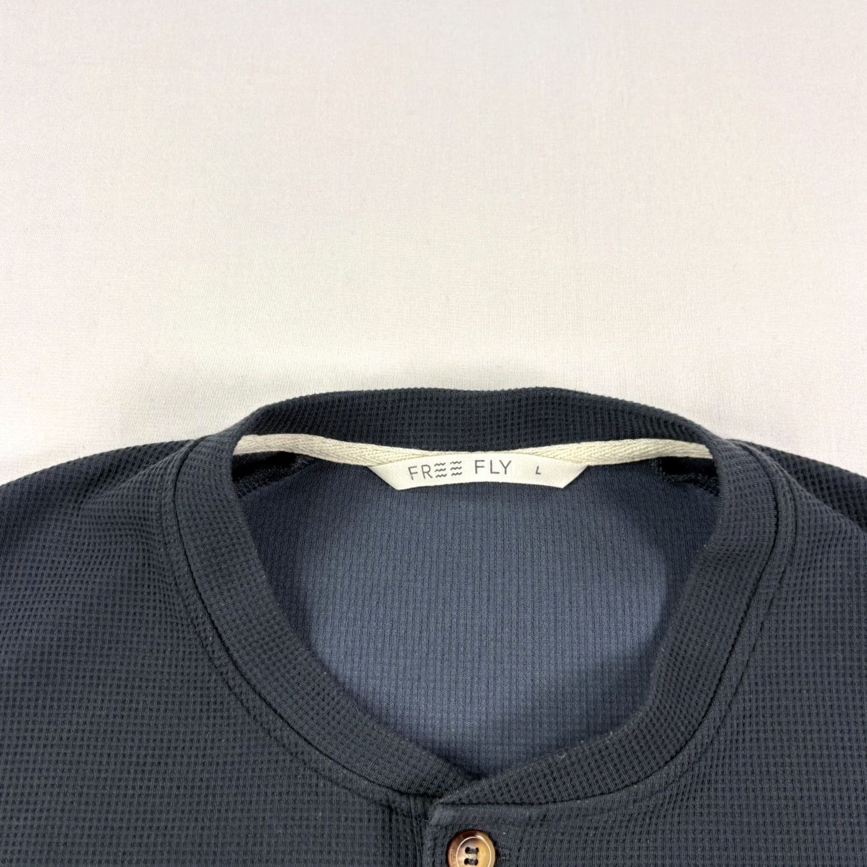 Vintage Free Fly Mens Sweatshirt Henley Blue L Waffle Knit Pullover Stretch Logo Shirt Size US L / EU 52-54 / 3 - 3 Thumbnail