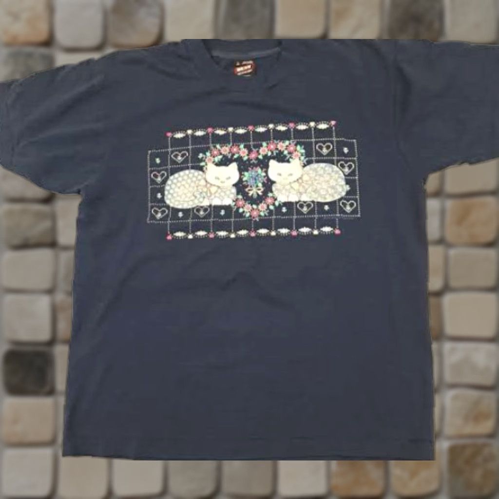 Vintage VINTAGE White Twin Cats Woman T-Shirt USA single stitch Friut of the Loom Shirt Womens L White Cats USA आज Size L / US 10 / IT 46 - 1 Thumbnail