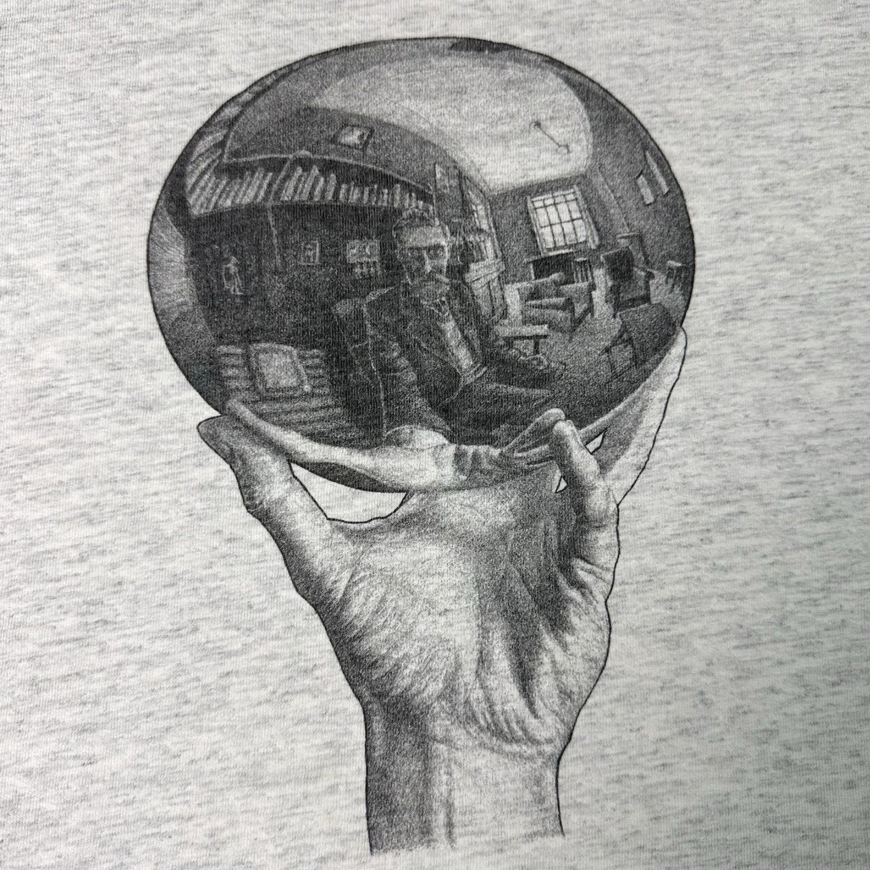 Vintage VINTAGE MC Escher Shirt Mens Large Gray Hand Reflecting Sphere Art Rare 90s L Size US L / EU 52-54 / 3 - 3 Thumbnail