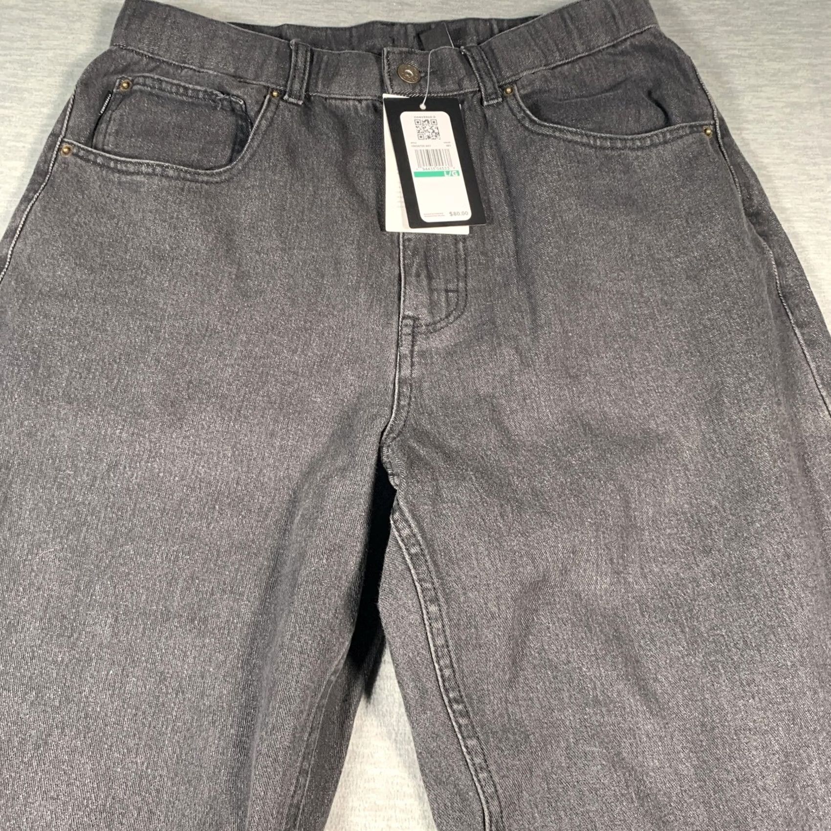 Converse Converse Jeans Mens Large Gray Straight Leg Denim Pants Logo Patch Relaxed Fit Size US 33 - 5 Thumbnail