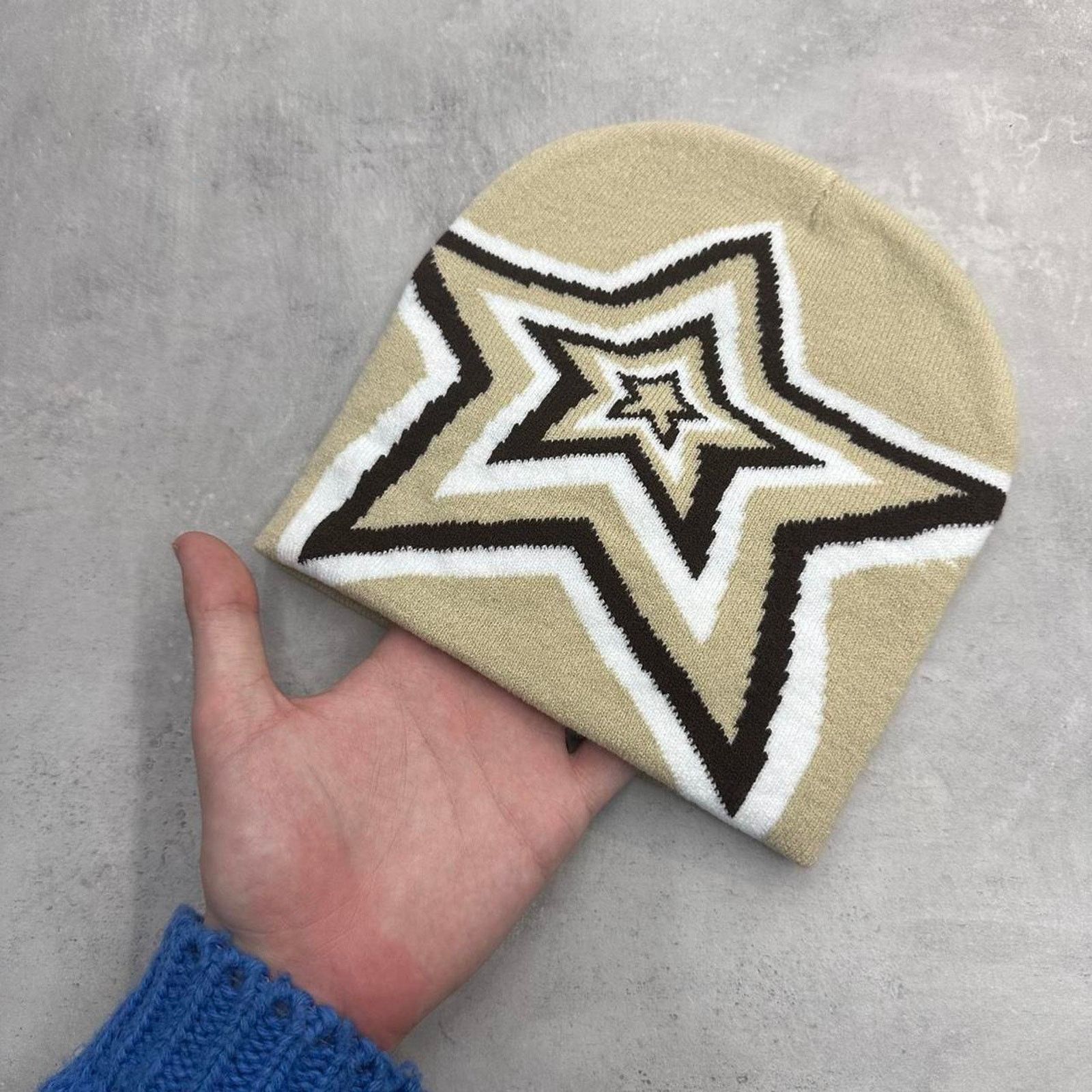 Other Cream and Brown Star Acrylic Graphic Beanie Hat Size ONE SIZE - 2 Thumbnail