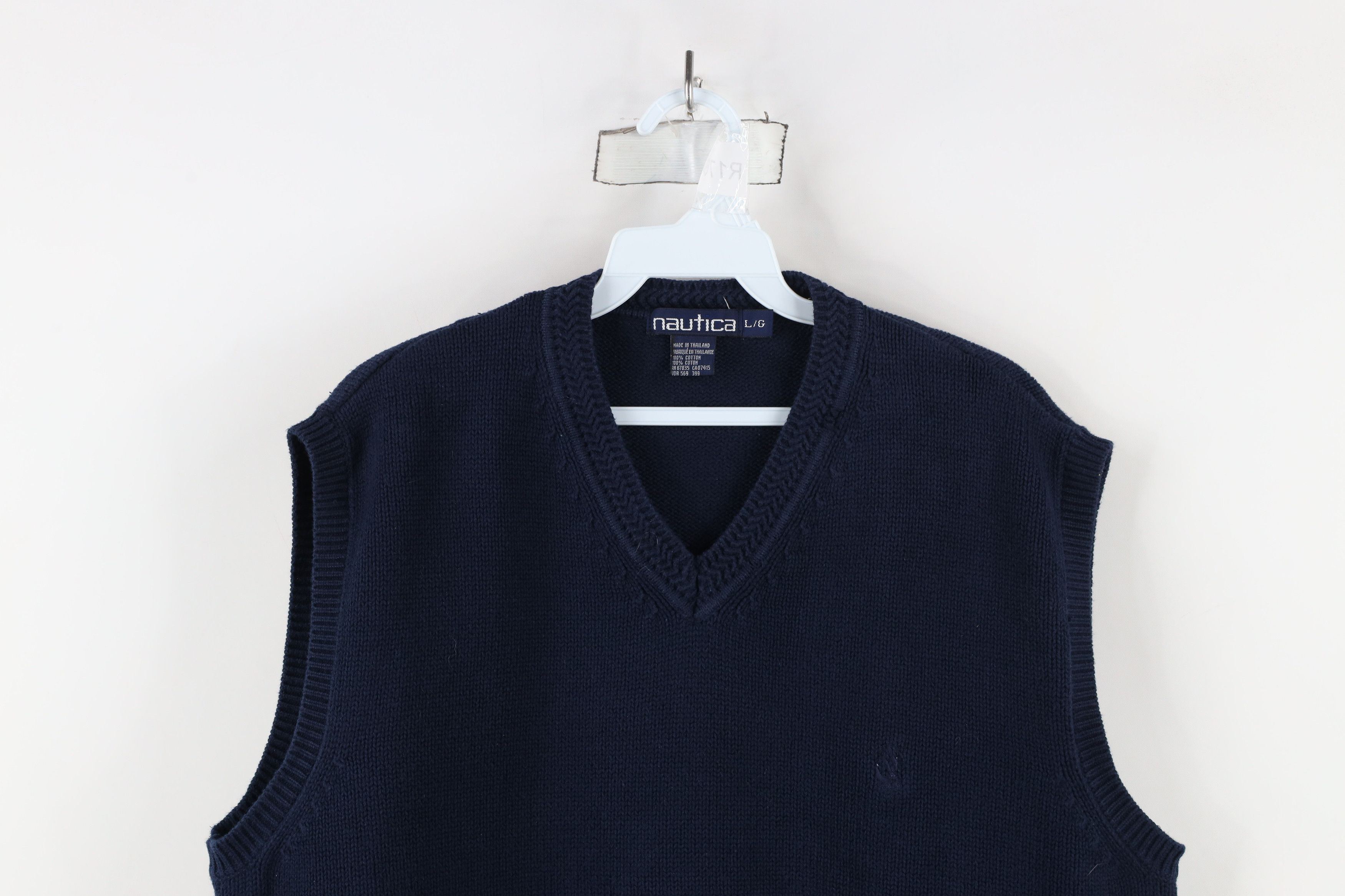 Nautica × Vintage Vintage 90s Nautica Cotton Knit Sweater Vest Navy Blue Size US L / EU 52-54 / 3 - 2 Thumbnail
