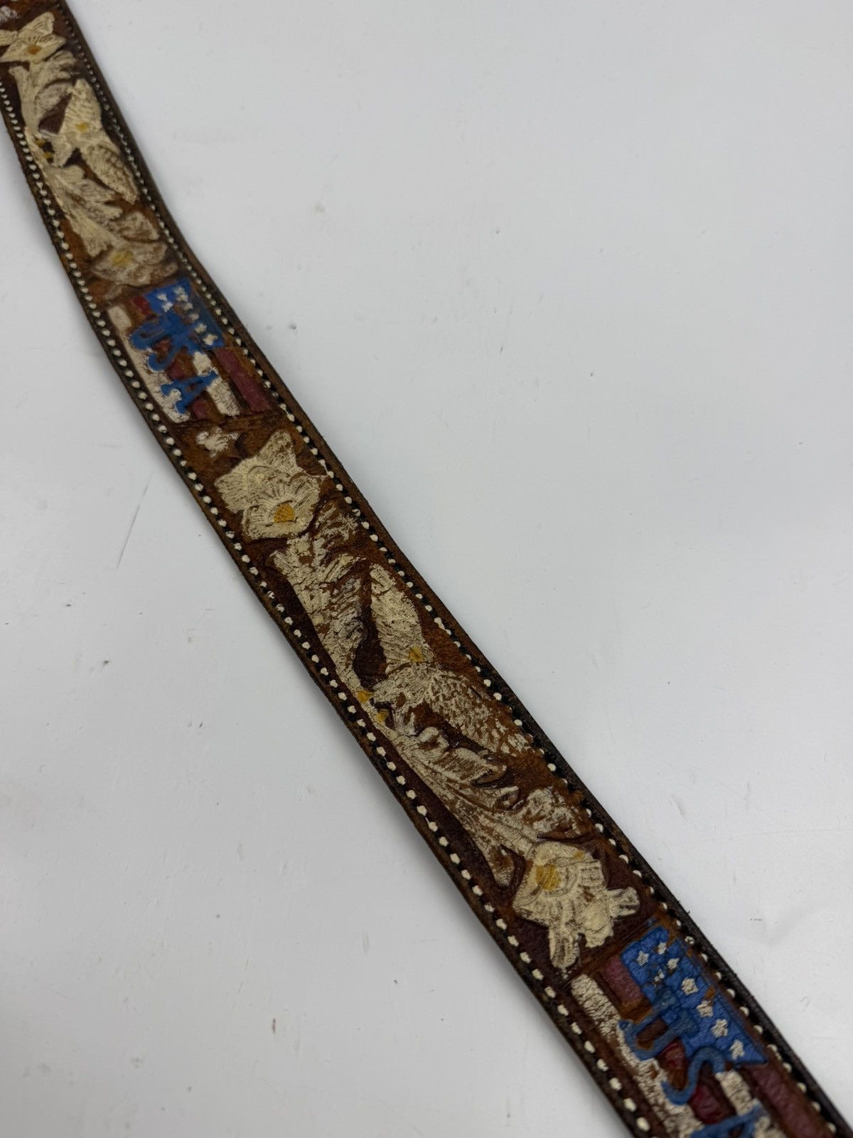 Japanese Brand vintage style distressed painted leather belt tc51 Size 38 - 4 Thumbnail