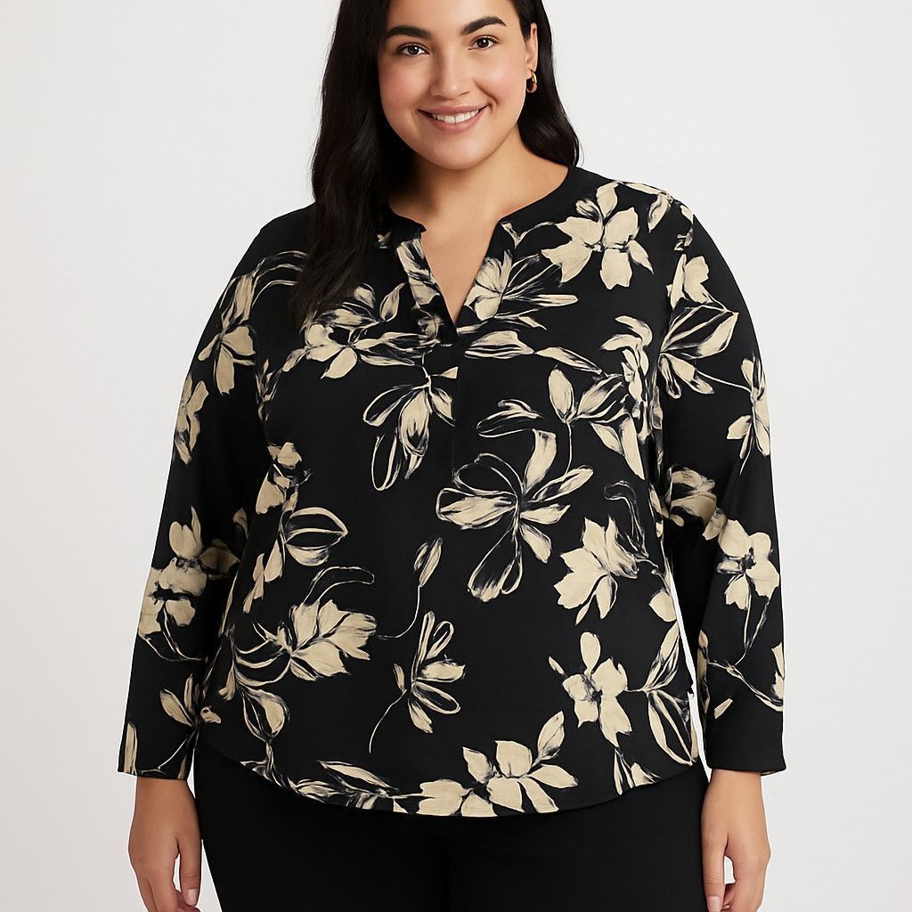 Other Floral Black Beige Long Sleeve Blouse Zac & Rachel 1X Size XXL / US 16-18 / IT 52-54 - 1 Thumbnail