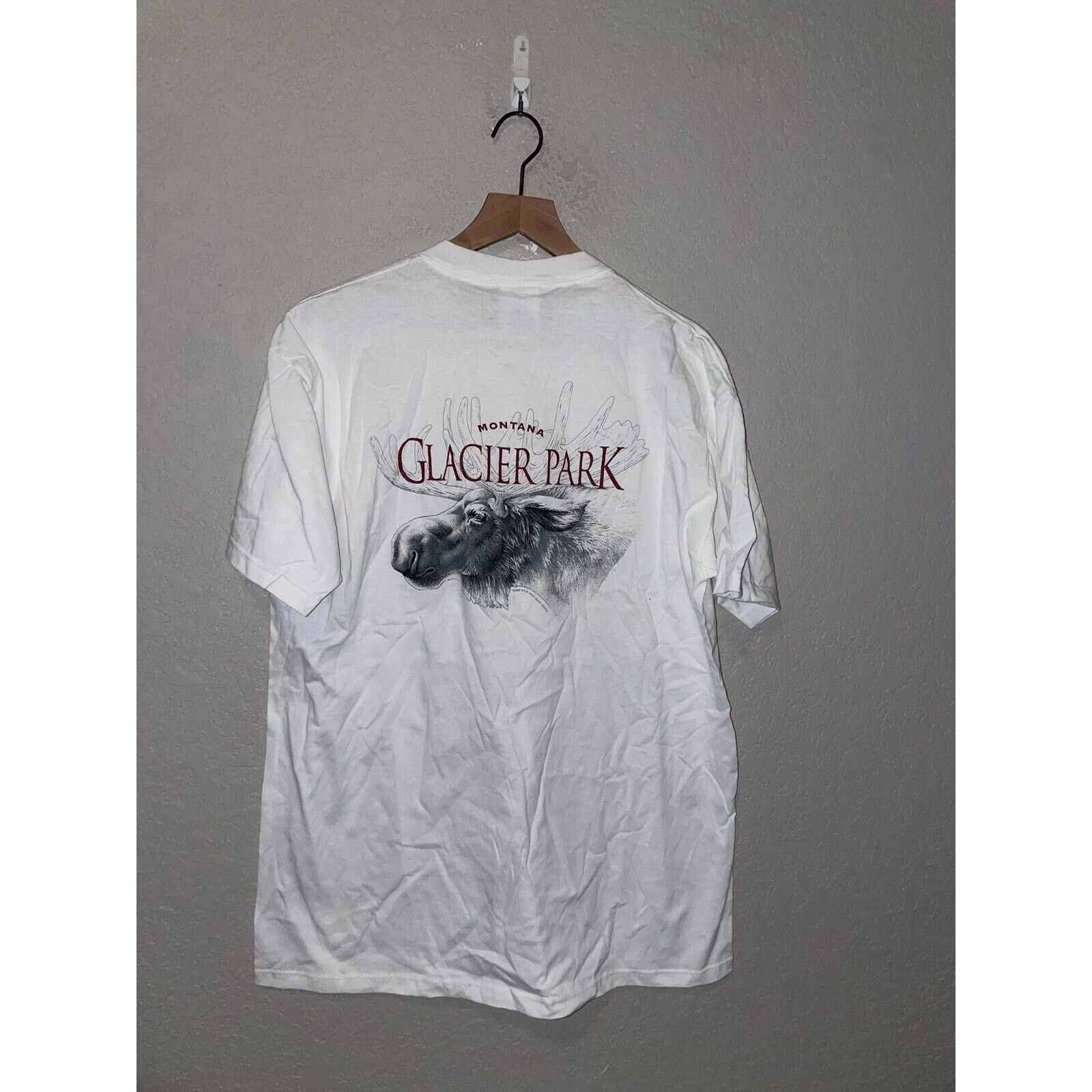 Jerzees Vintage Glacier Park Shirt Moose Animal White Tee 90s Large Size US L / EU 52-54 / 3 - 1 Thumbnail