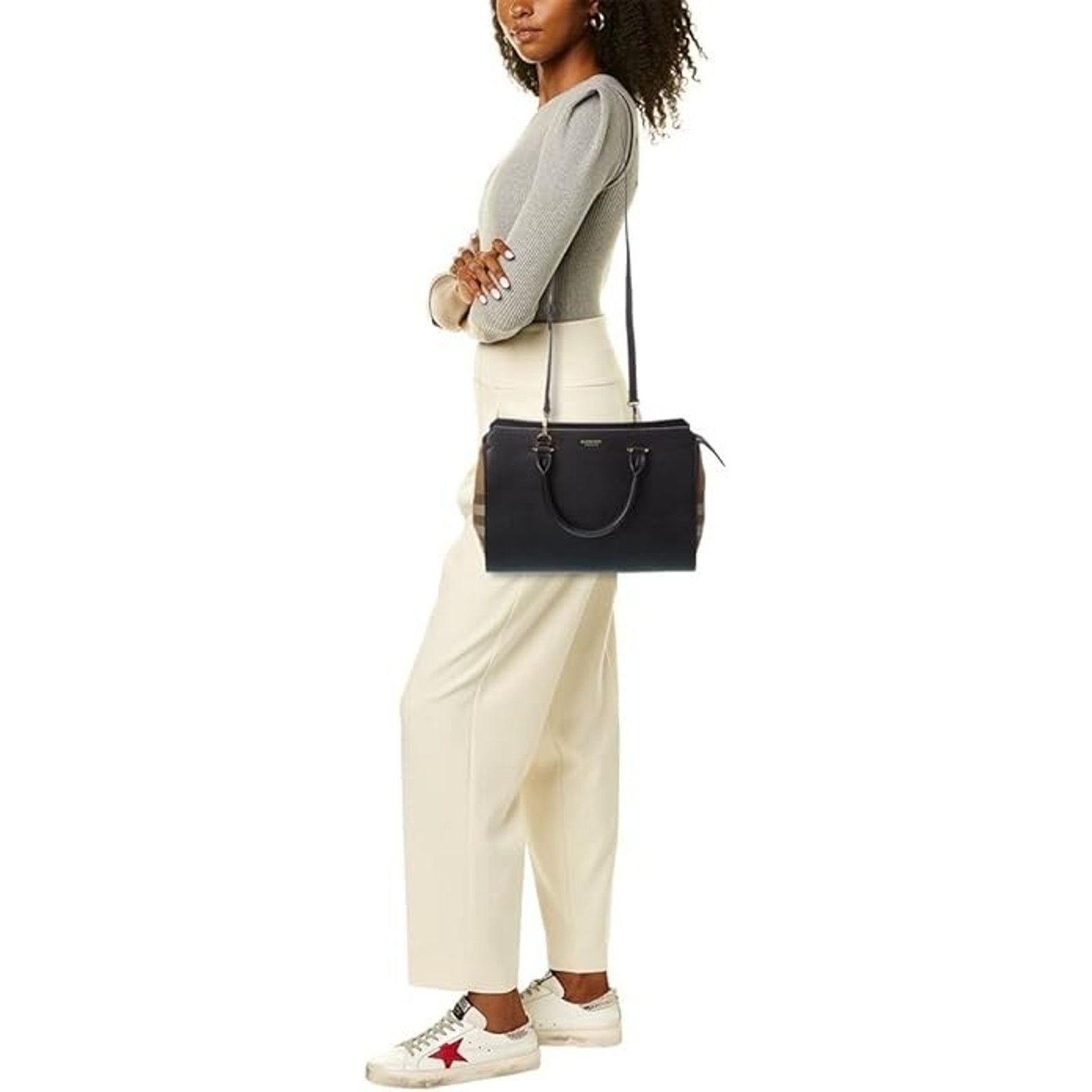Burberry BURBERRY BANWELL BLACK LEATHER CHECK CANVAS HOULDER BAG $2K Size ONE SIZE - 4 Thumbnail