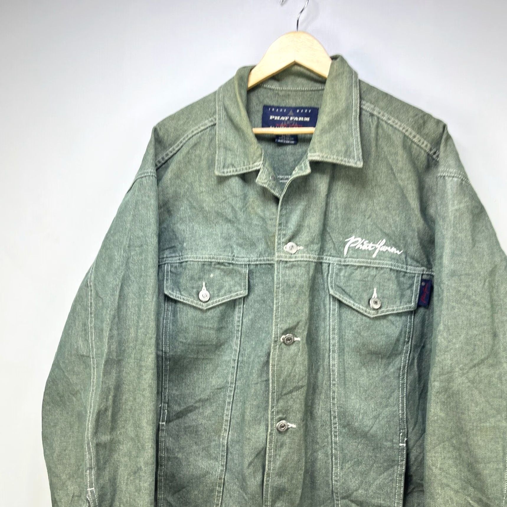 Phat Farm VINTAGE Phat Farm Denim Jacket Men 2XL Green Shirt Jacket 90s Hip Hop Baggy Size US XXL / EU 58 / 5 - 2 Thumbnail