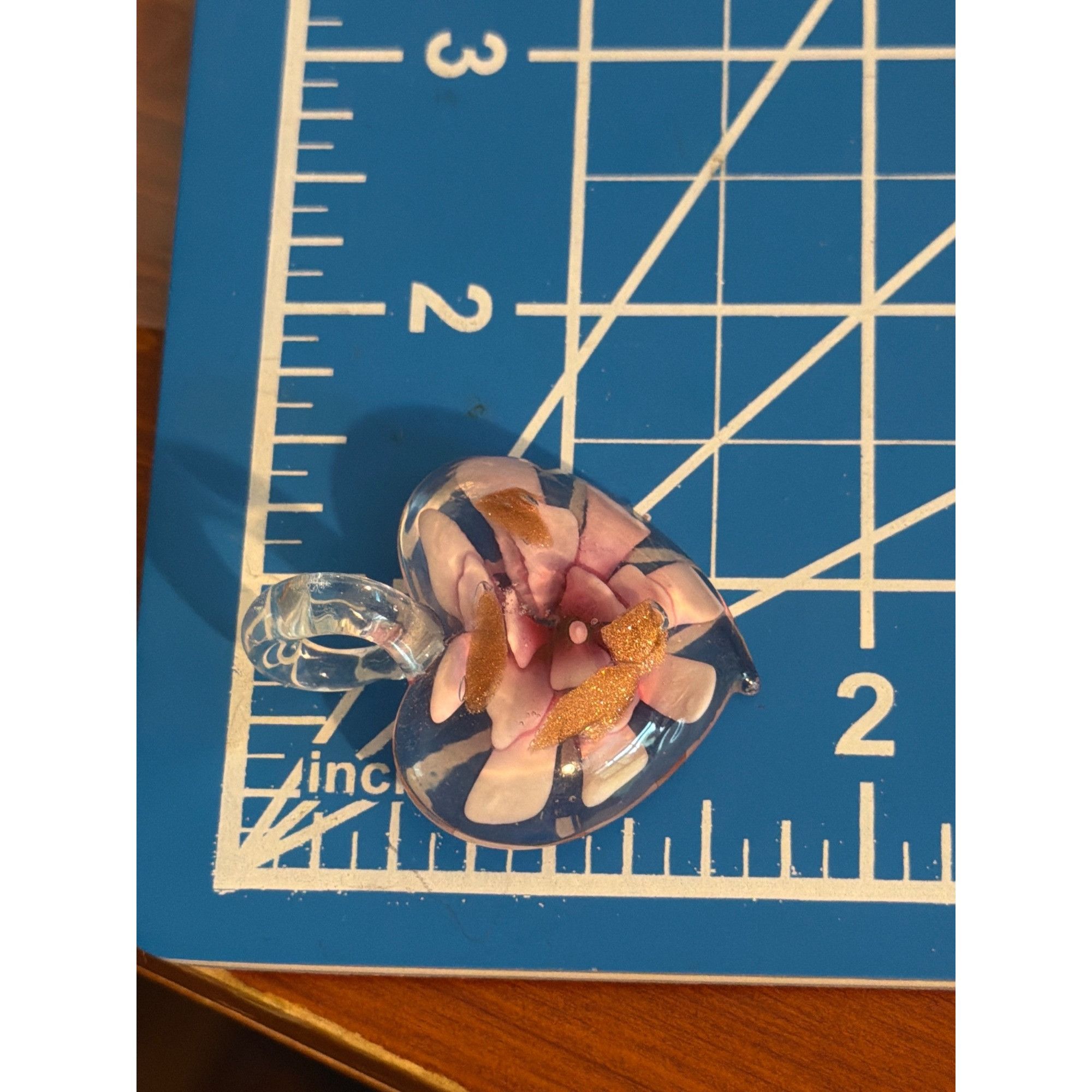 Other Glass Heart Pendant Pink Purple Flower Gold Glitter Accents Size ONE SIZE - 5 Thumbnail