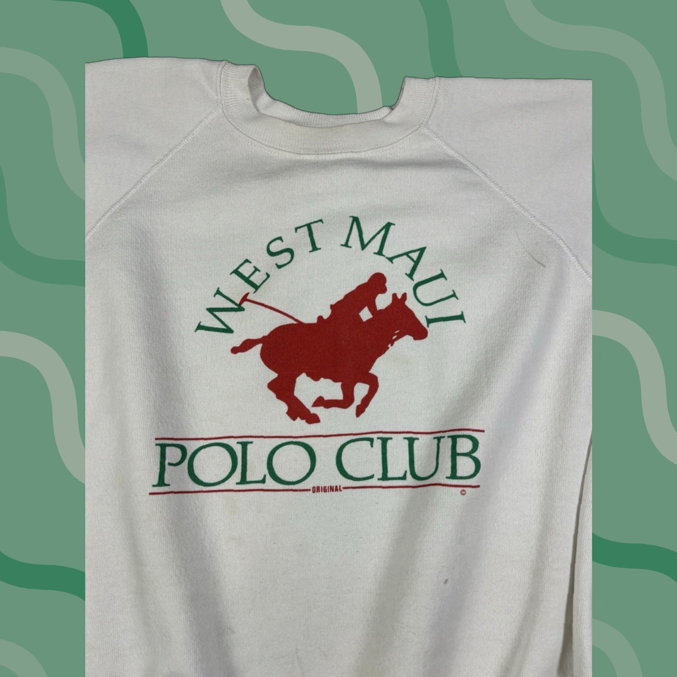 Hanes VINTAGE 80s West Maui Polo Club Raglin Sweatshirt Mens S White Graphic Print Hanes Cotton Fleece Pullover Size M? Size US S / EU 44-46 / 1 - 1 Thumbnail