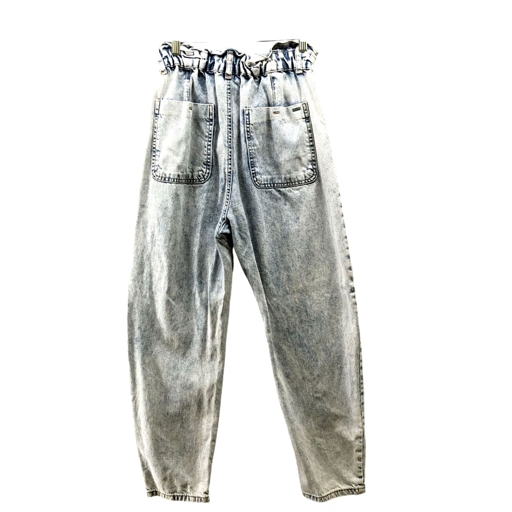 Zara Zara High Rise Tapered Jeans Womens 4 Blue Acid Wash Paper Bag Relaxed Button Jeans Size 27" / US 4 / IT 40 - 2 Thumbnail