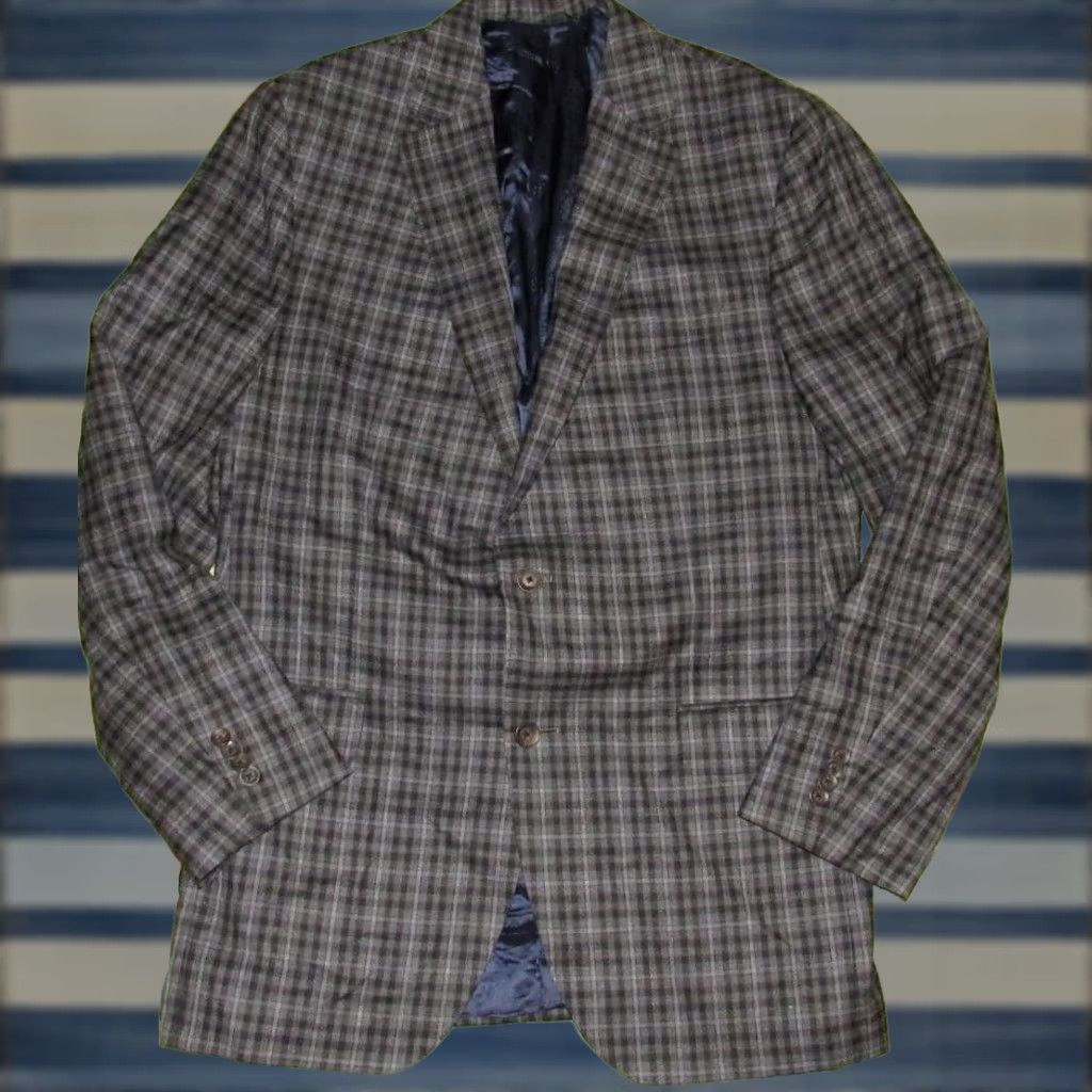 David Donahue DAVID DONAHUE Grey Plaid Connor Wool Blazer Jacket 44 Long Mens Blazer Wool 100% Long Gray Shirt Hoodie? Size 44R - 1 Thumbnail