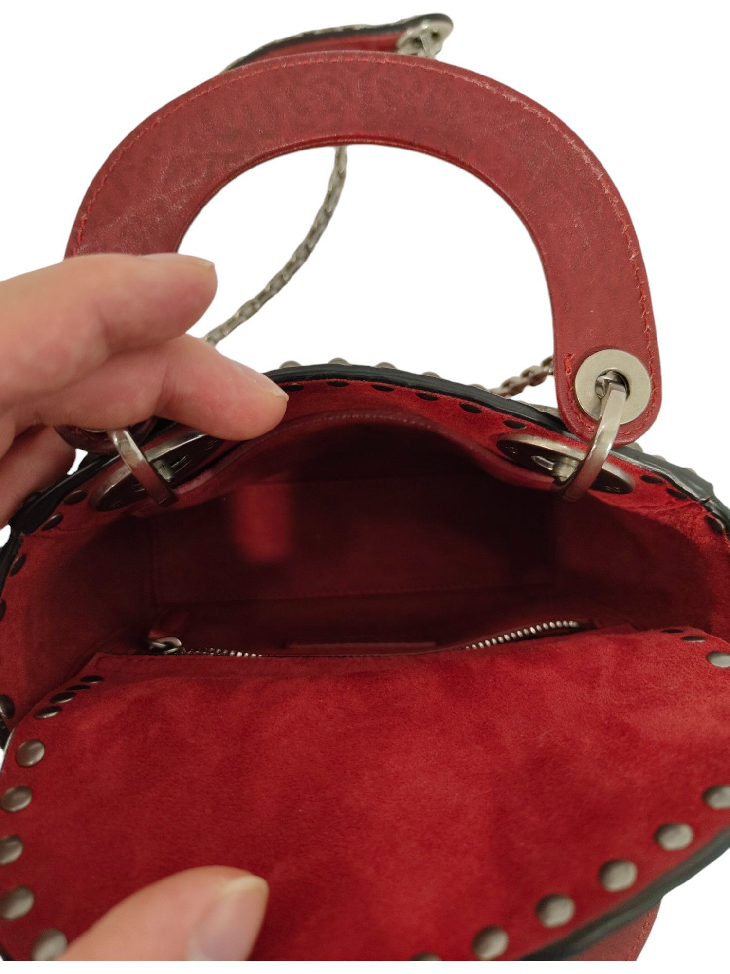 Dior Red Mini Embossed Calfskin Studded Lady Dior Size ONE SIZE - 8 Thumbnail