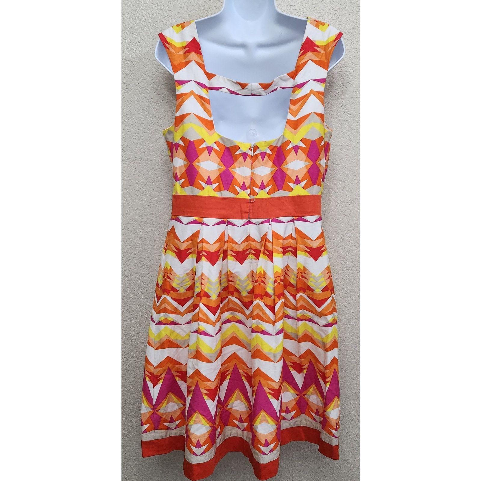 Other Sandra Darren Orange White Yellow Fit N Flare Midi Dress 10 Size L / US 10 / IT 46 - 3 Thumbnail