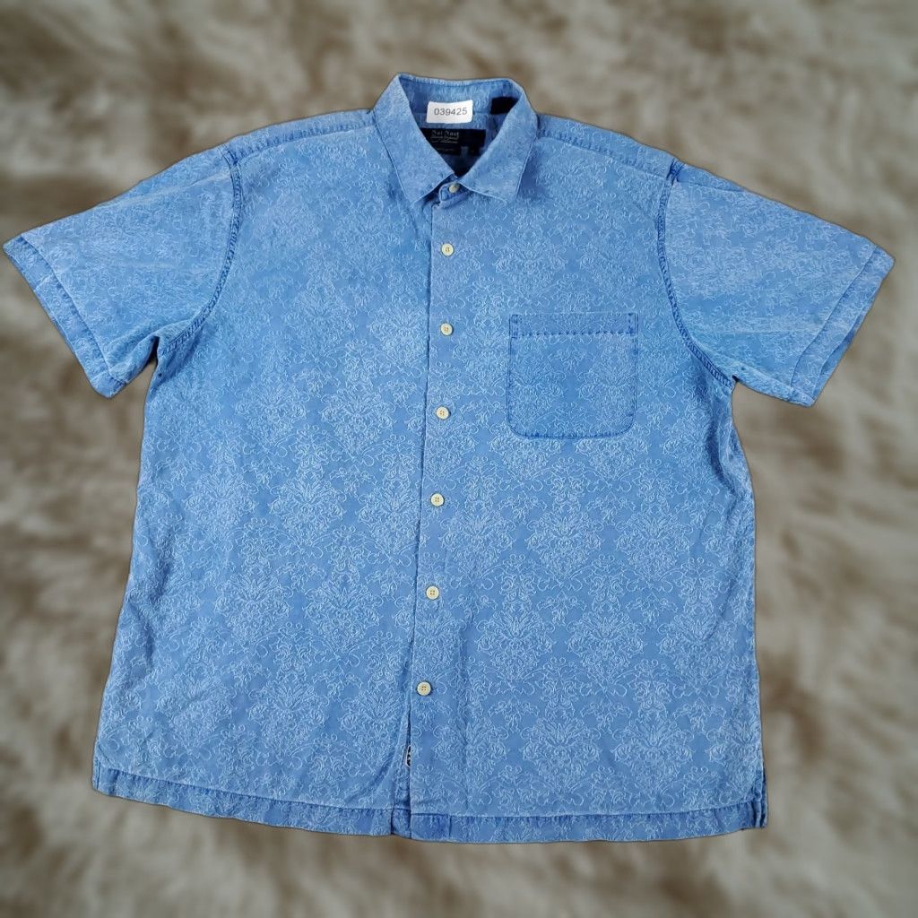 Nat Nast Nat Nast Shirt Mens Large Blue Silk Floral Short Sleeve Button-Up Collared Casual Mens Size US L / EU 52-54 / 3 - 1 Thumbnail