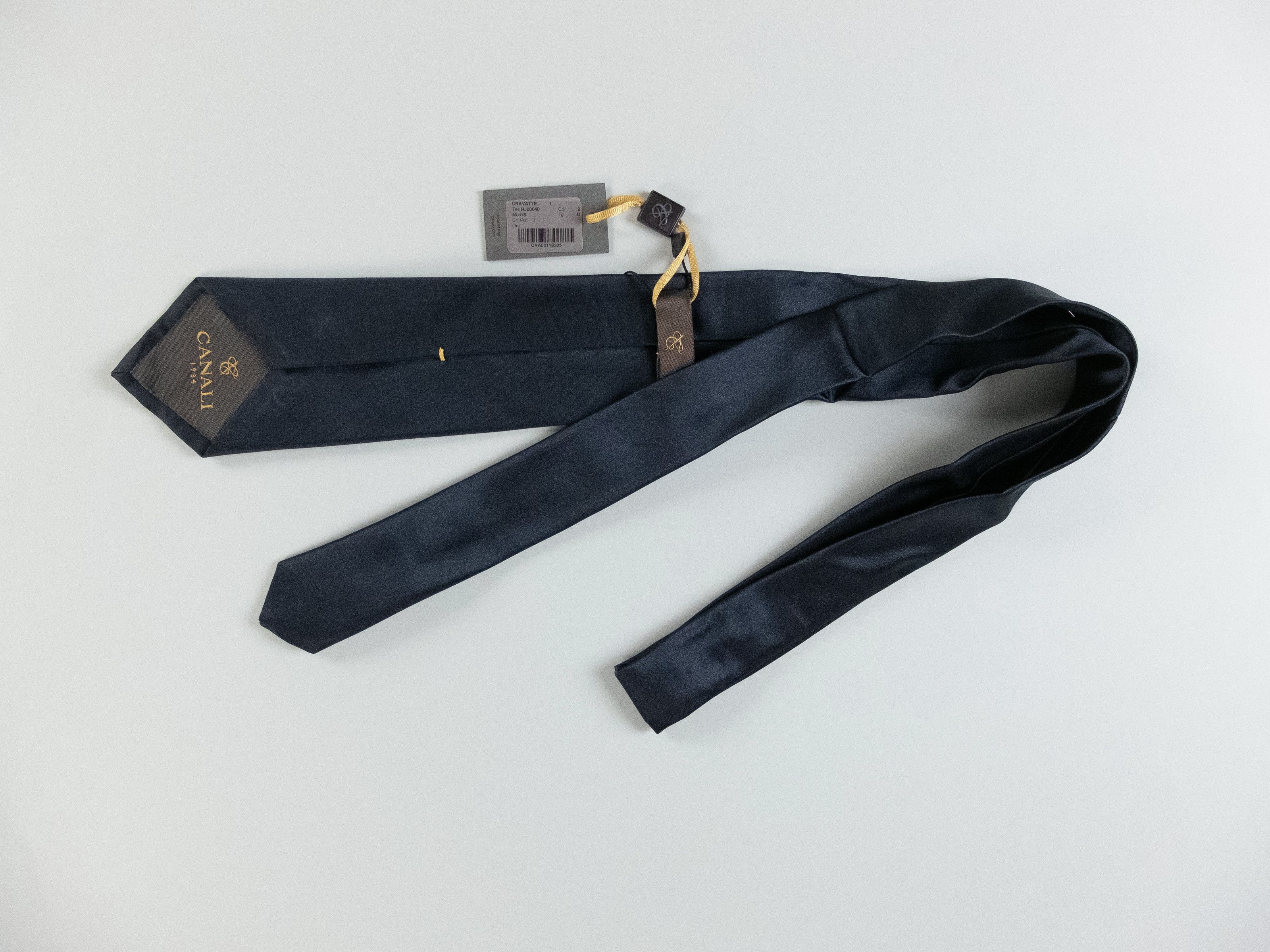 Canali CANALI solid navy blue woven silk tie authentic NWT Italy Size ONE SIZE - 4 Thumbnail