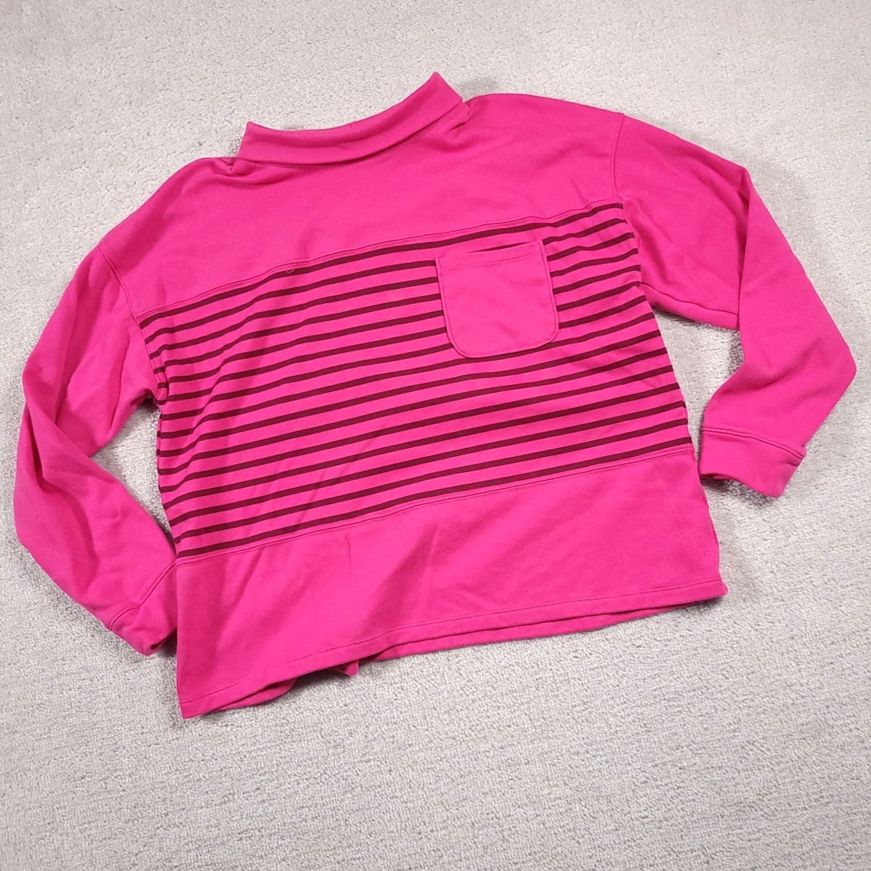 Croft & Barrow VINTAGE Croft Barrow Turtleneck Sweater Sweatshirt Women XL Pink Stripe Pocket Cardigan Size XL / US 12-14 / IT 48-50 - 2 Thumbnail