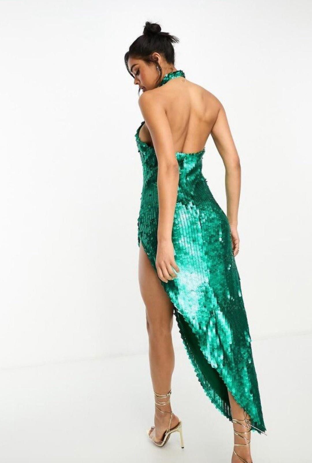 Asos Starlet High Neck Dress Emerald Green UK 10/M New RPR £135 Size M / US 6-8 / IT 42-44 - 2 Thumbnail