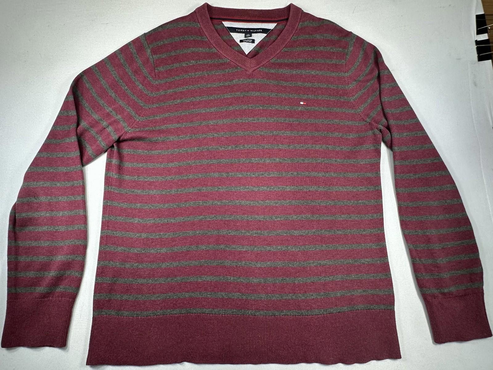 Tommy Hilfiger Tommy Hilfiger Men L Maroon/Gray Striped Pima Cotton Sweater Size US L / EU 52-54 / 3 - 1 Thumbnail