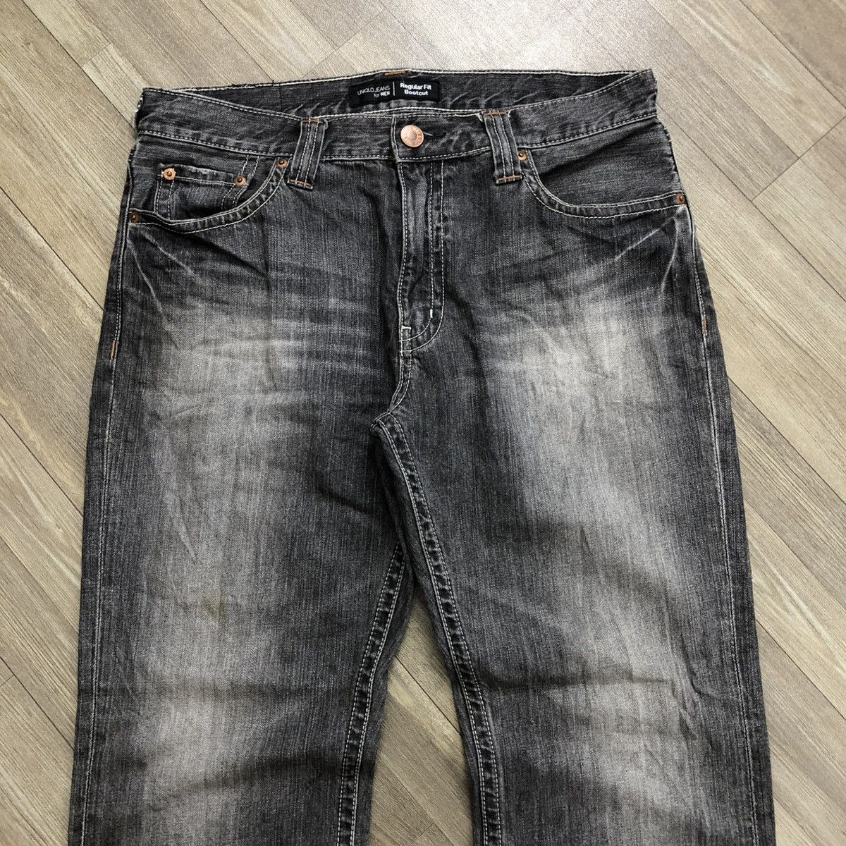 If Six Was Nine 1990s Vintage Uniqlo Black Washed LGB Bootcut Flared Jeans Size US 33 - 4 Thumbnail