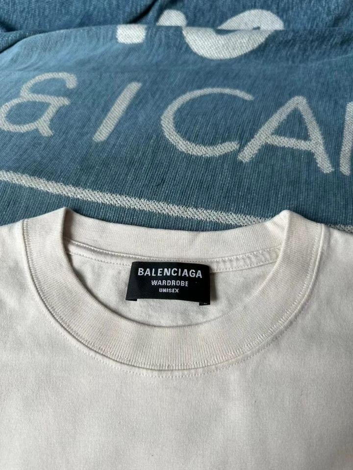 Balenciaga Balenciaga Beige blue front and back logo short sleeve 2501 Size US XS / EU 42 / 0 - 5 Thumbnail