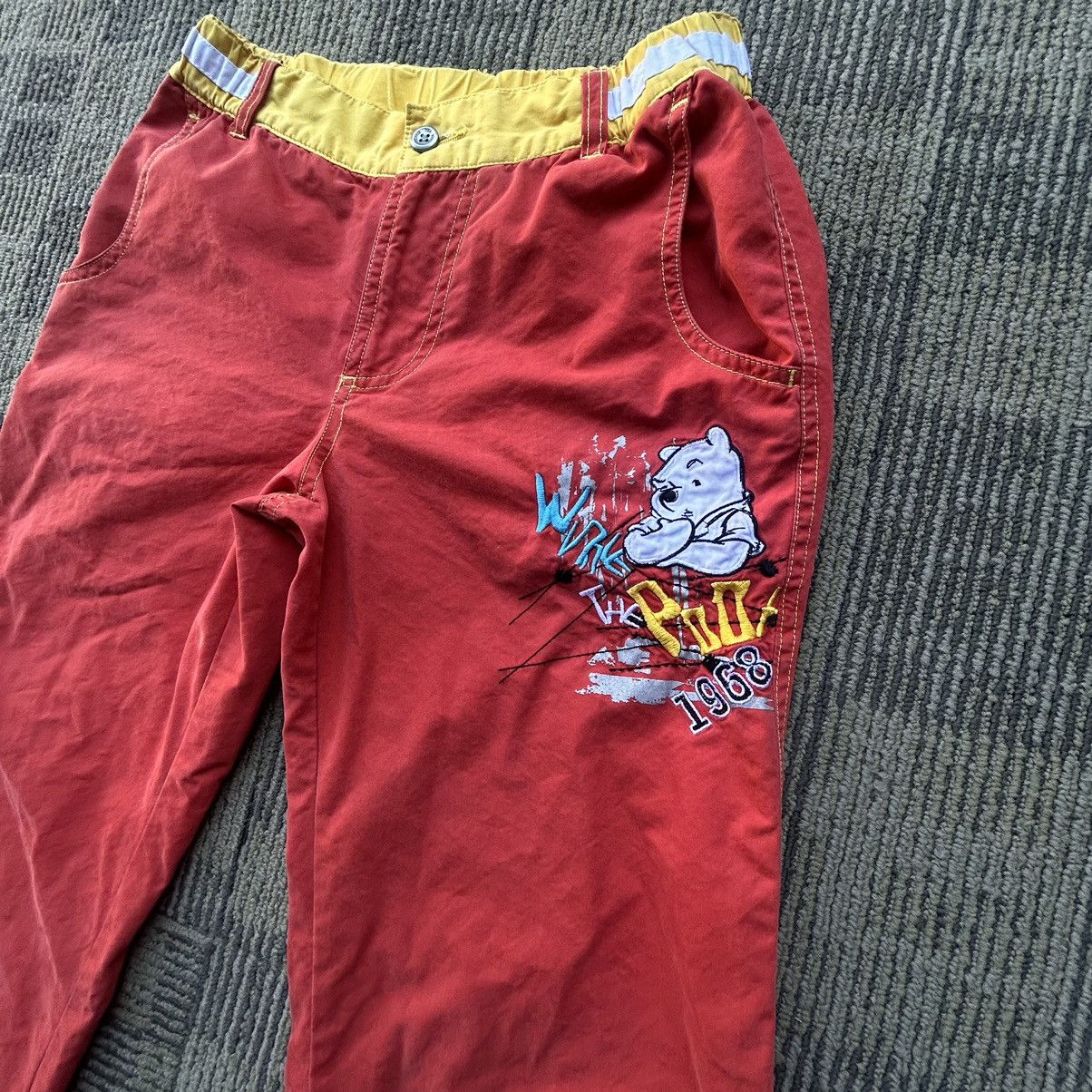 Disney Vtg Disney Winnie The Pooh Chinese Graphic Embroidered Pants Size 26" / US 2 / IT 38 - 2 Thumbnail