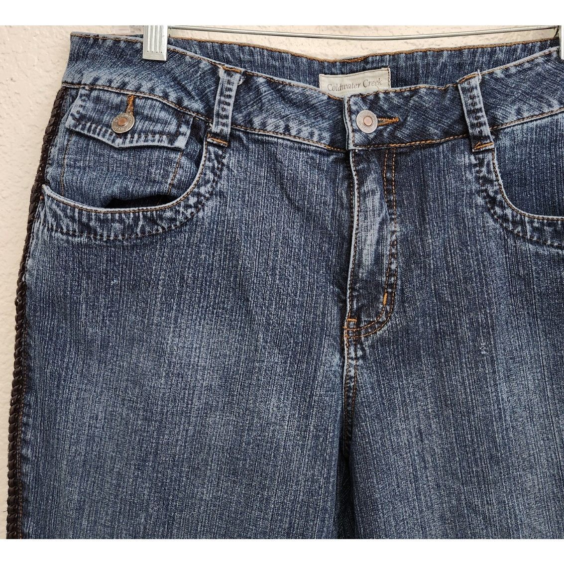 Coldwater Creek Coldwater Creek Blue Leather "Braided Look" Seams Jeans 14P Size 34" / US 12 / IT 48 - 3 Thumbnail