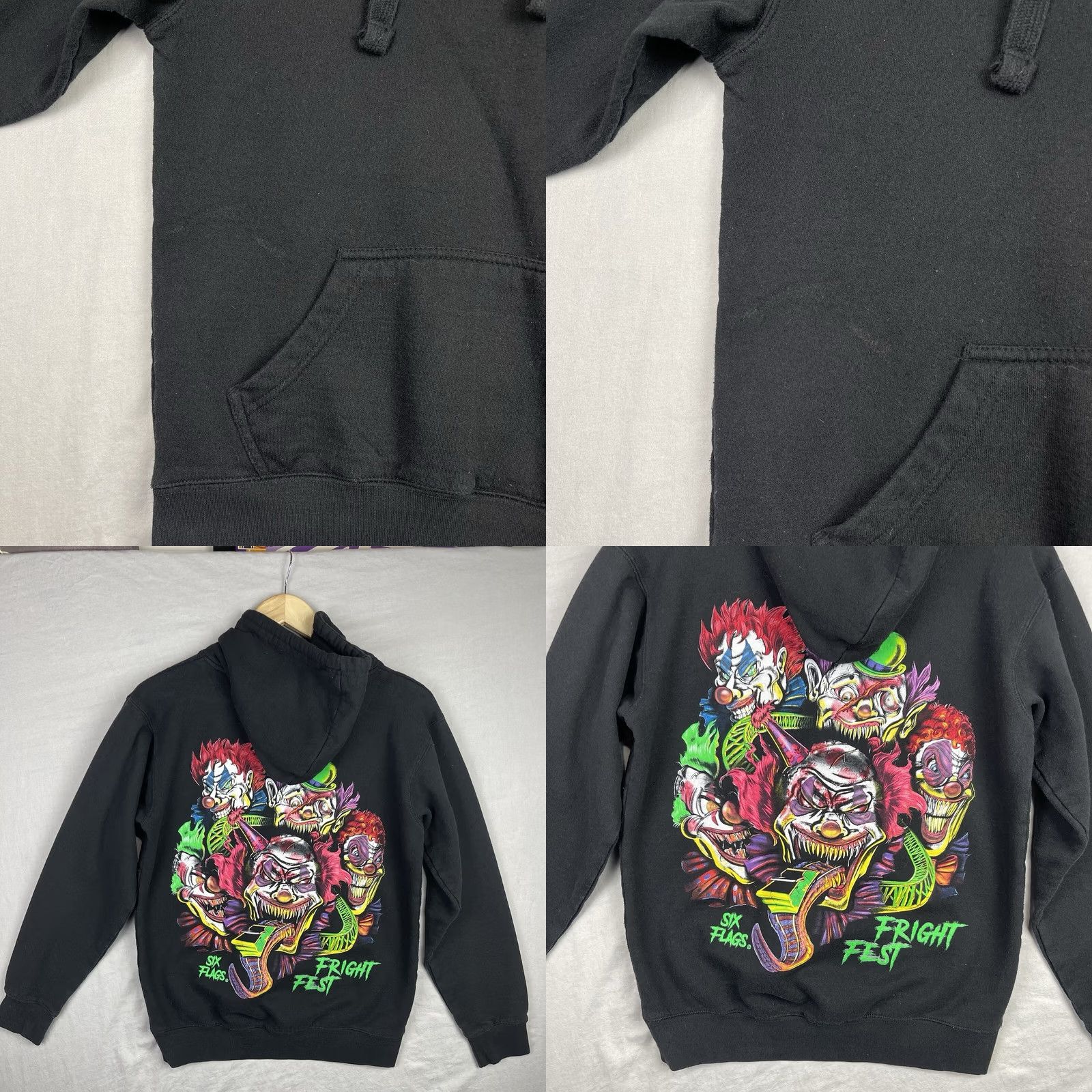 Vintage Fright Fest Hoodie Six Flags Mens Small Black Horror Sweatshirt Size US S / EU 44-46 / 1 - 8 Thumbnail