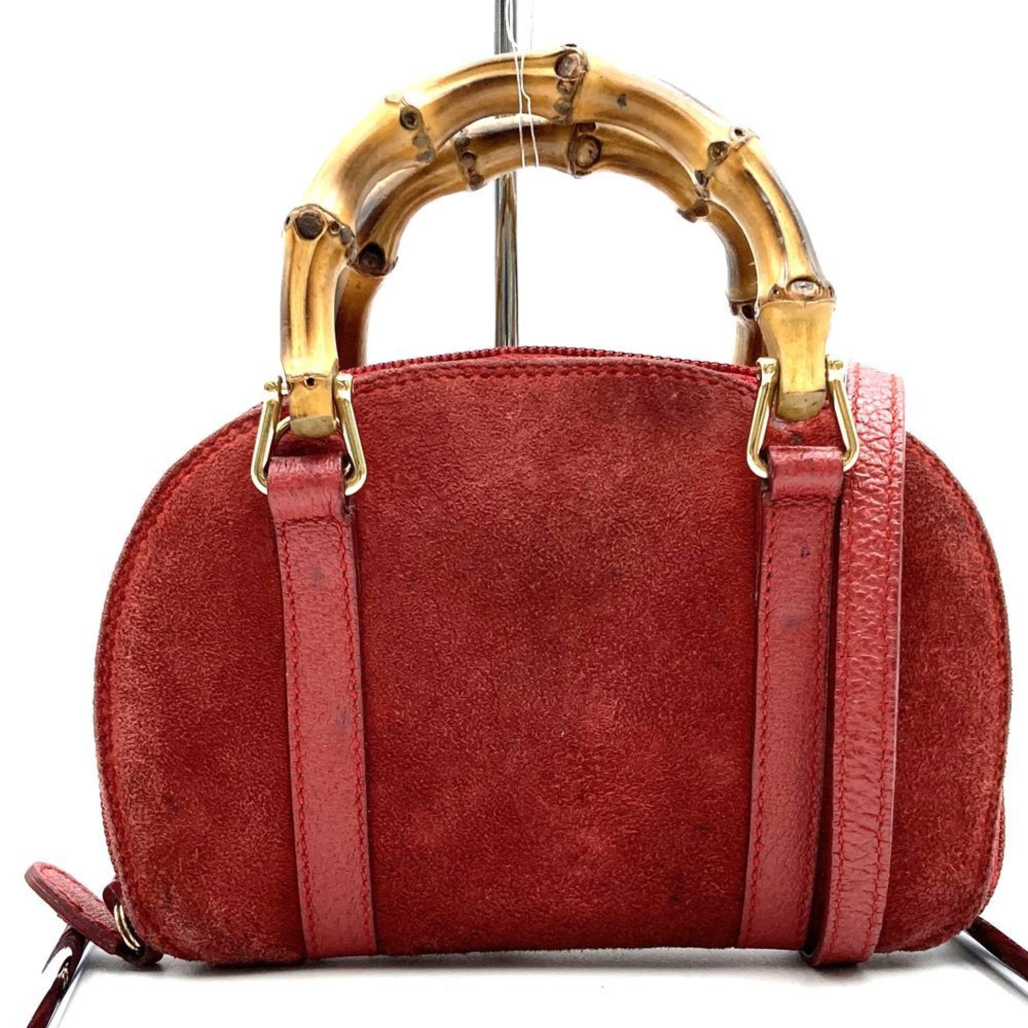 Gucci 039 1705 0701 Shoulder Bag Wallet Bamboo Red Suede Women's