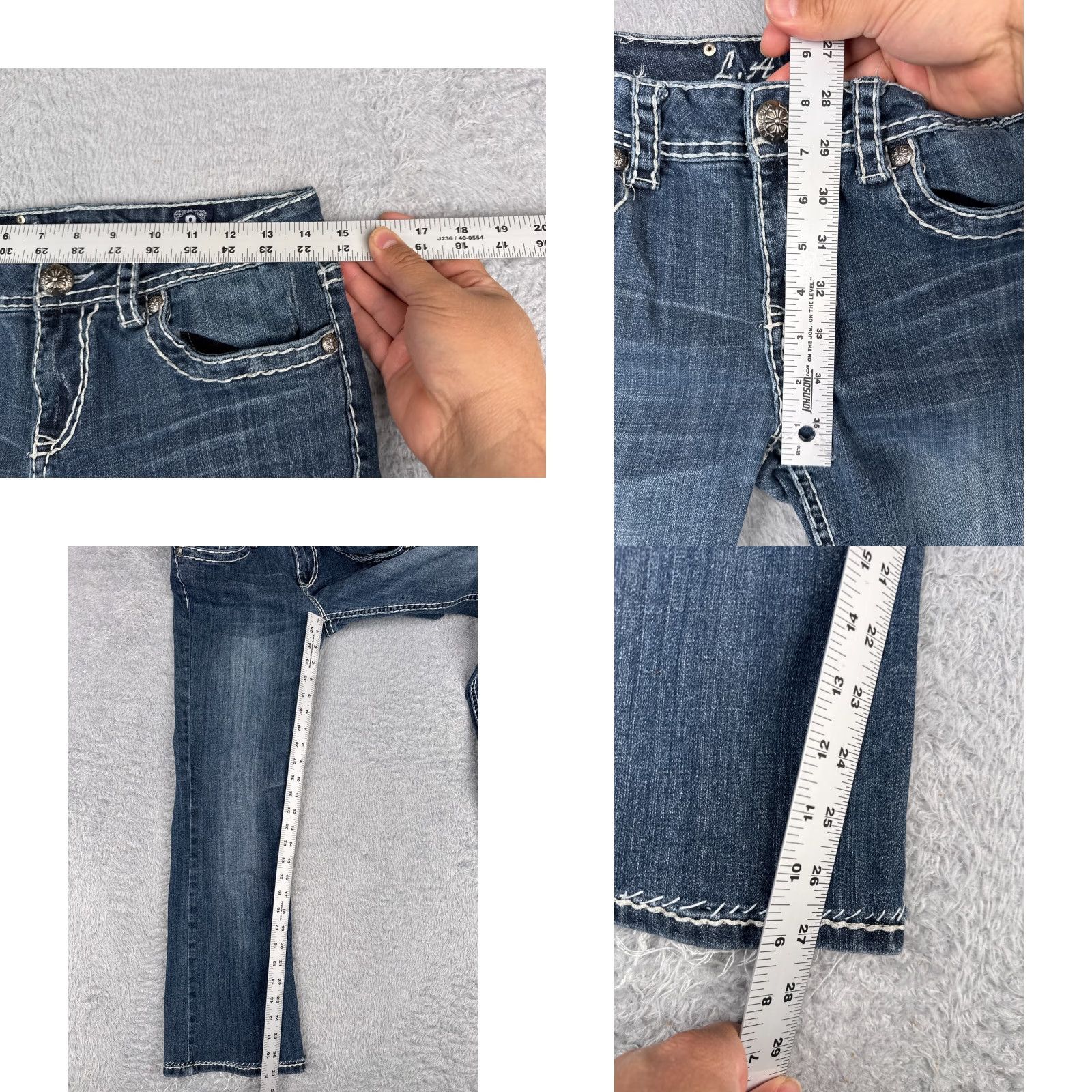 Vintage LA Idol Jeans Women Bootcut Denim 29x27 Blue Embroidered Cotton Blend Low Rise 9 Regular 27Inseam 5-Pocket Womens Size 30" / US 8 / IT 44 - 8 Thumbnail