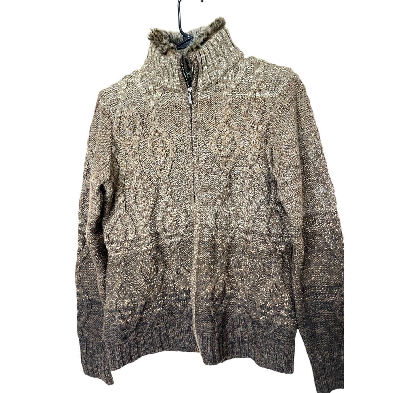 Eddie Bauer Eddie Bauer Sweater Brown Cable Knit Zip Cardigan Lambs Wool Blend M Size M / US 6-8 / IT 42-44 - 2 Thumbnail