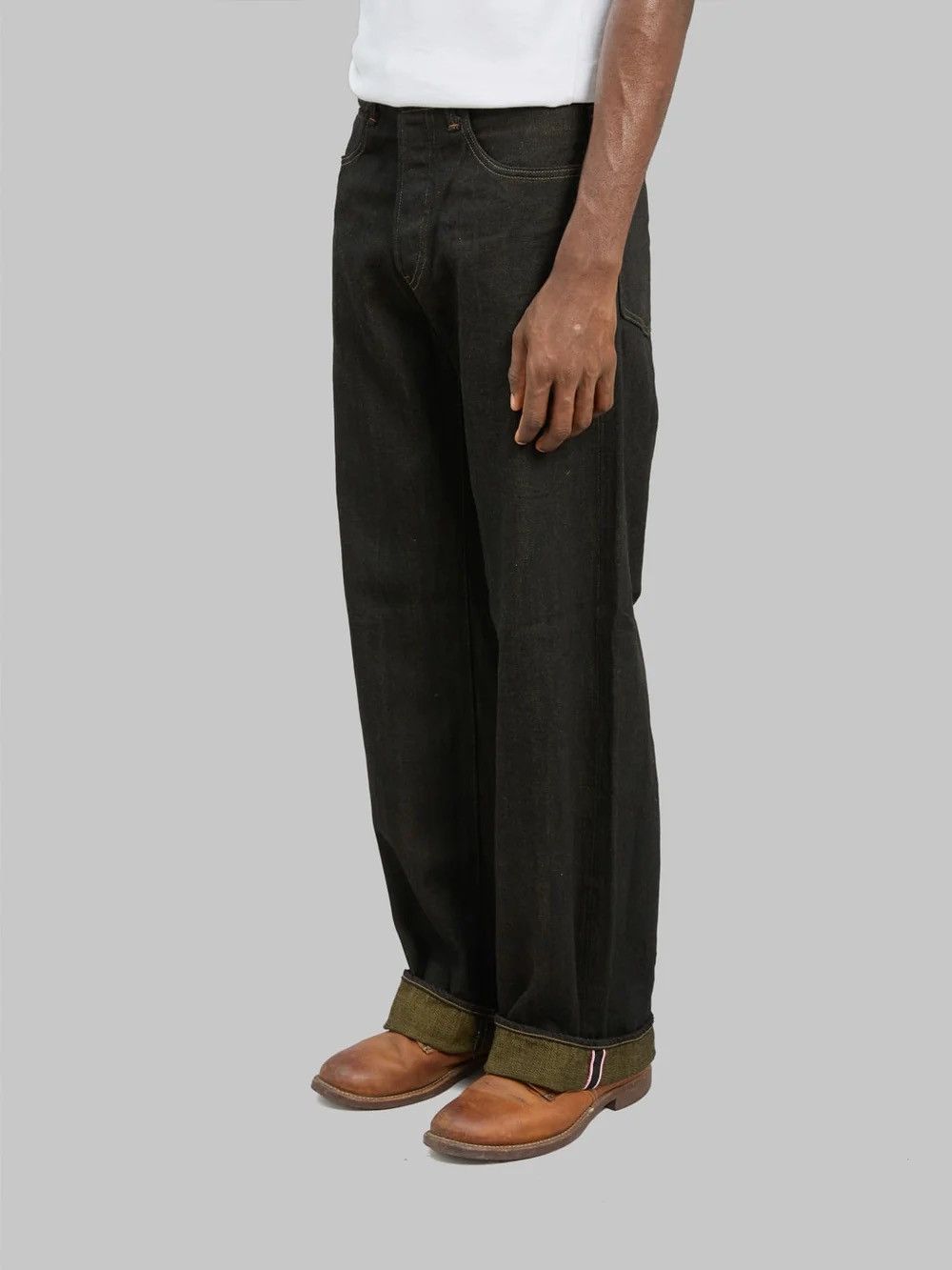 Oni ONI Denim 222-BKOL 12.5oz Black/Olive Wide Straight Jean W32 Size US 32 / EU 48 - 5 Thumbnail