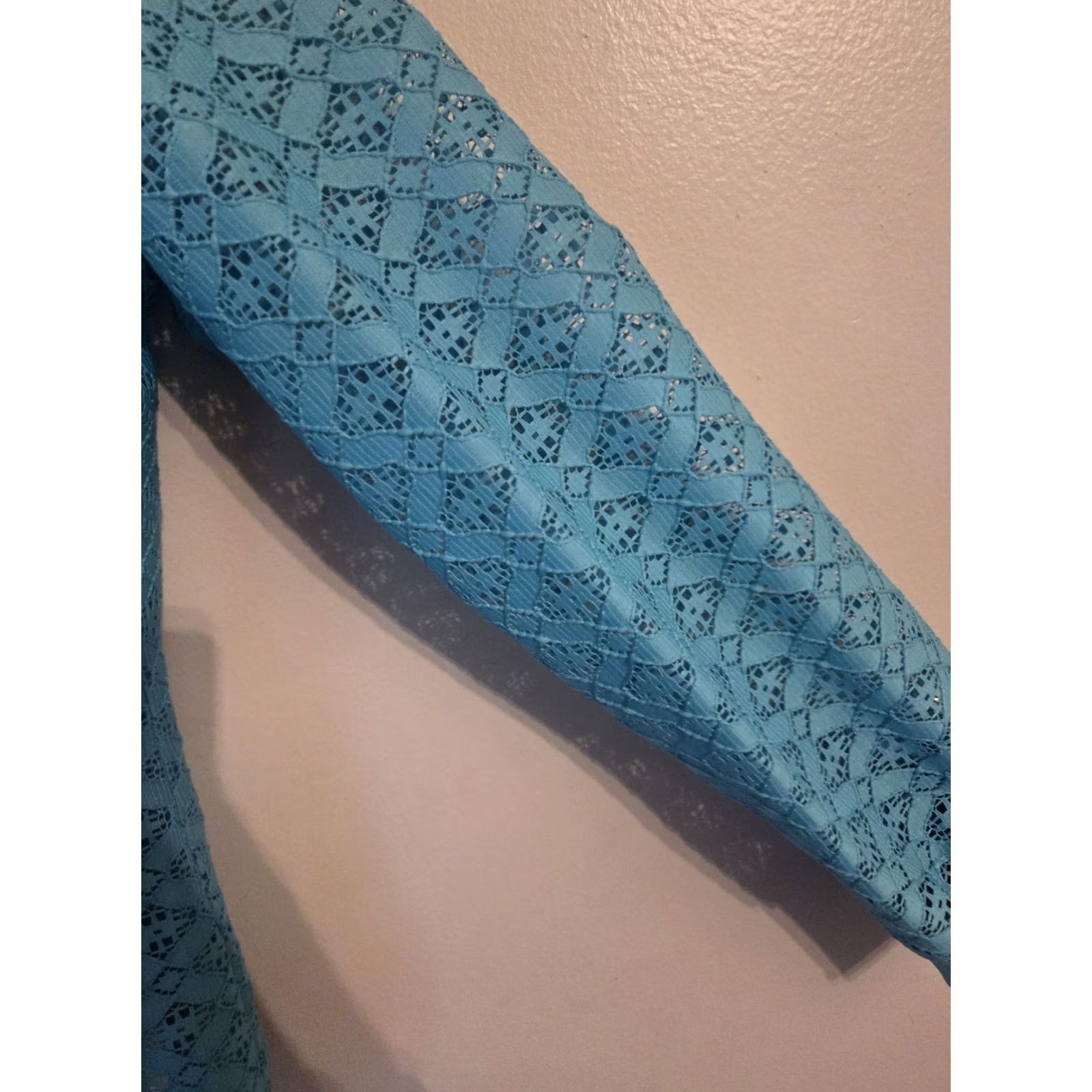 Vintage VINTAGE 70s Teal Lace Blouse Top Plus 16.5 60s Size XXL / US 16-18 / IT 52-54 - 4 Thumbnail