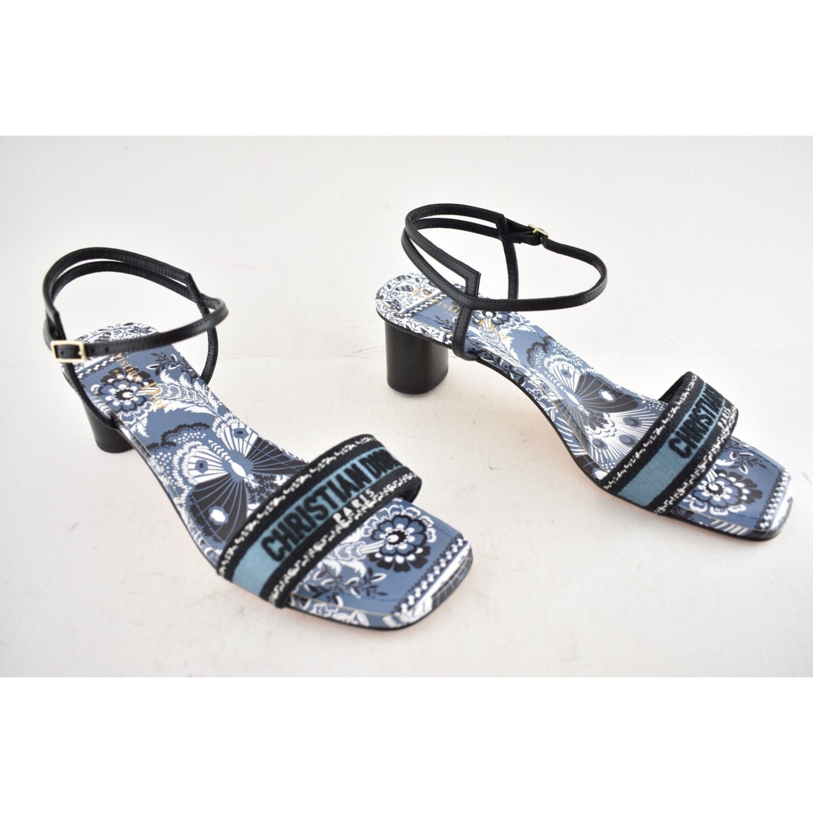 Dior Dior Bandana Embroidered Black Blue Dway Heeled Sandal Size US 10 / IT 40 - 3 Thumbnail