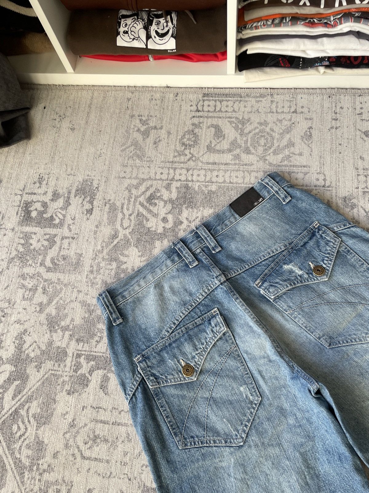 Vintage Vintage Double Knee Shorts Faded Denim Jorts Washed Baggy Size US 32 / EU 48 - 9 Thumbnail