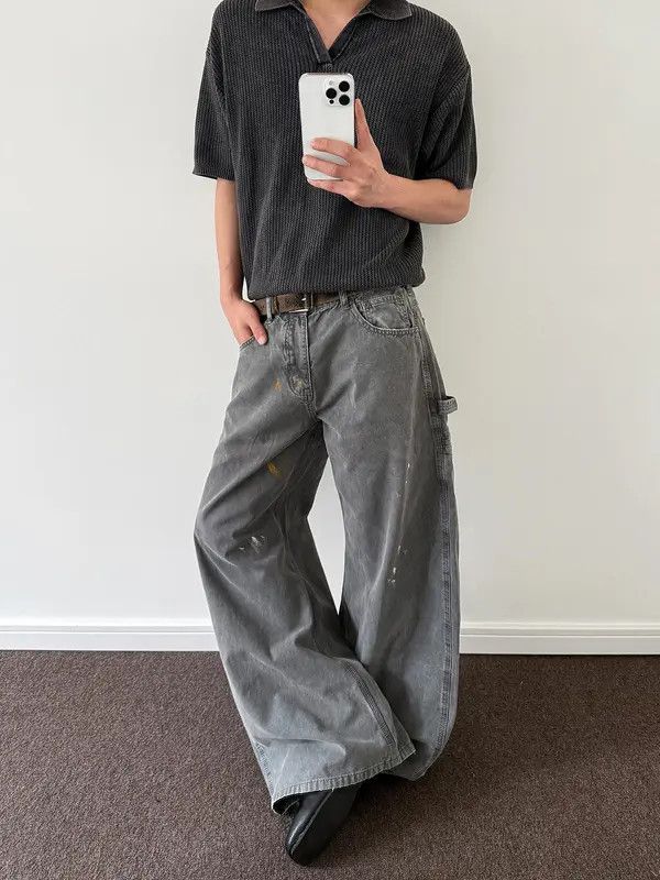 VIBE Paint Splatter Oversized Gray Carpenter Jeans Size US 32 / EU 48 - 8 Thumbnail