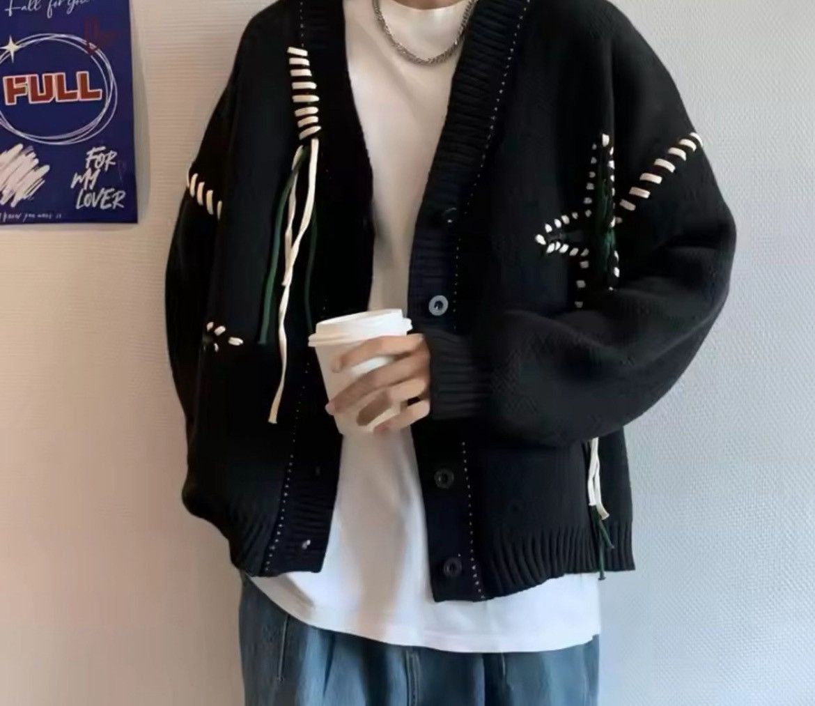 Japanese Brand Black star cardigan knitwear Size US XXL / EU 58 / 5 - 8 Thumbnail