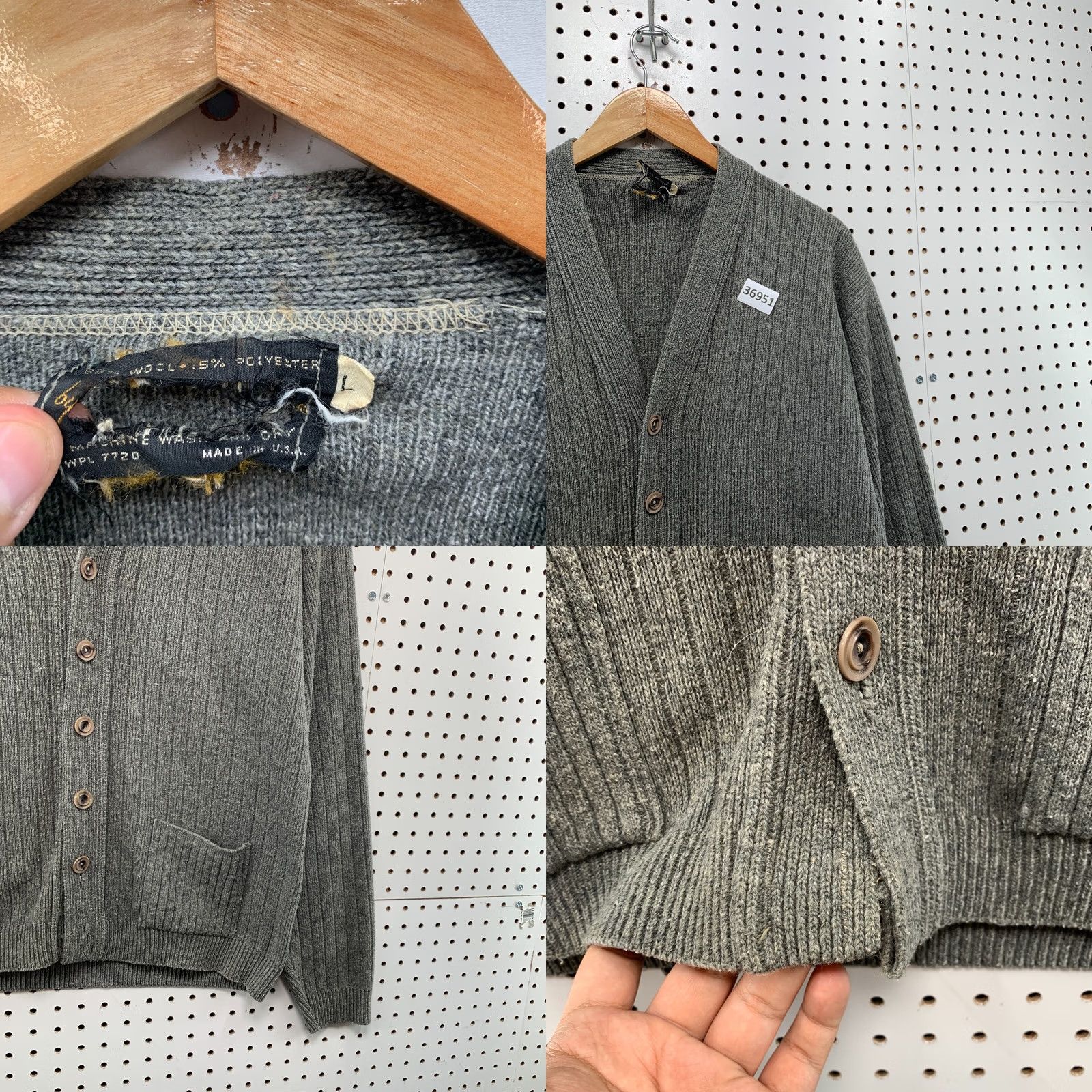 Penn VINTAGE JC Penny Cardigan Sweater Mens Large Gray Acrylic Cardigan Grandpa Size US L / EU 52-54 / 3 - 8 Thumbnail