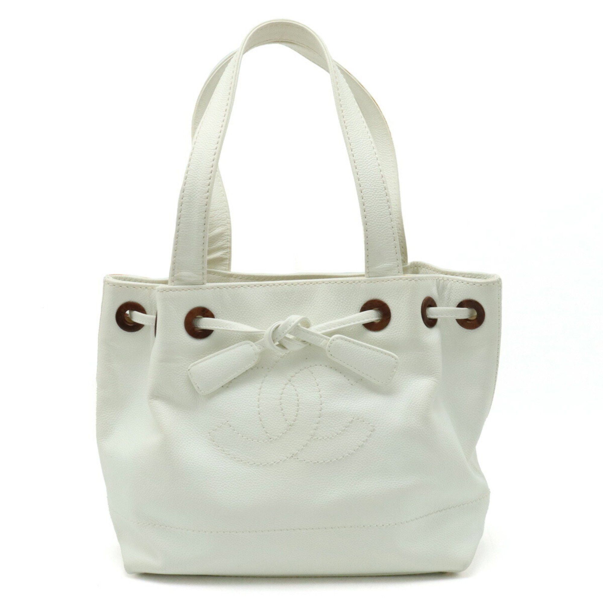 image of Chanel Cocomark Tote Bag Shoulder Caviar Skin Leather White, Women's