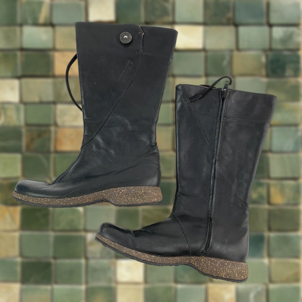 Teva Teva Women's Leather Mid-Calf Riding Boots Black US 6 EU 37 Side Zip Button Boot Casual Everyday Winter Size US 6 / IT 36 - 1 Thumbnail